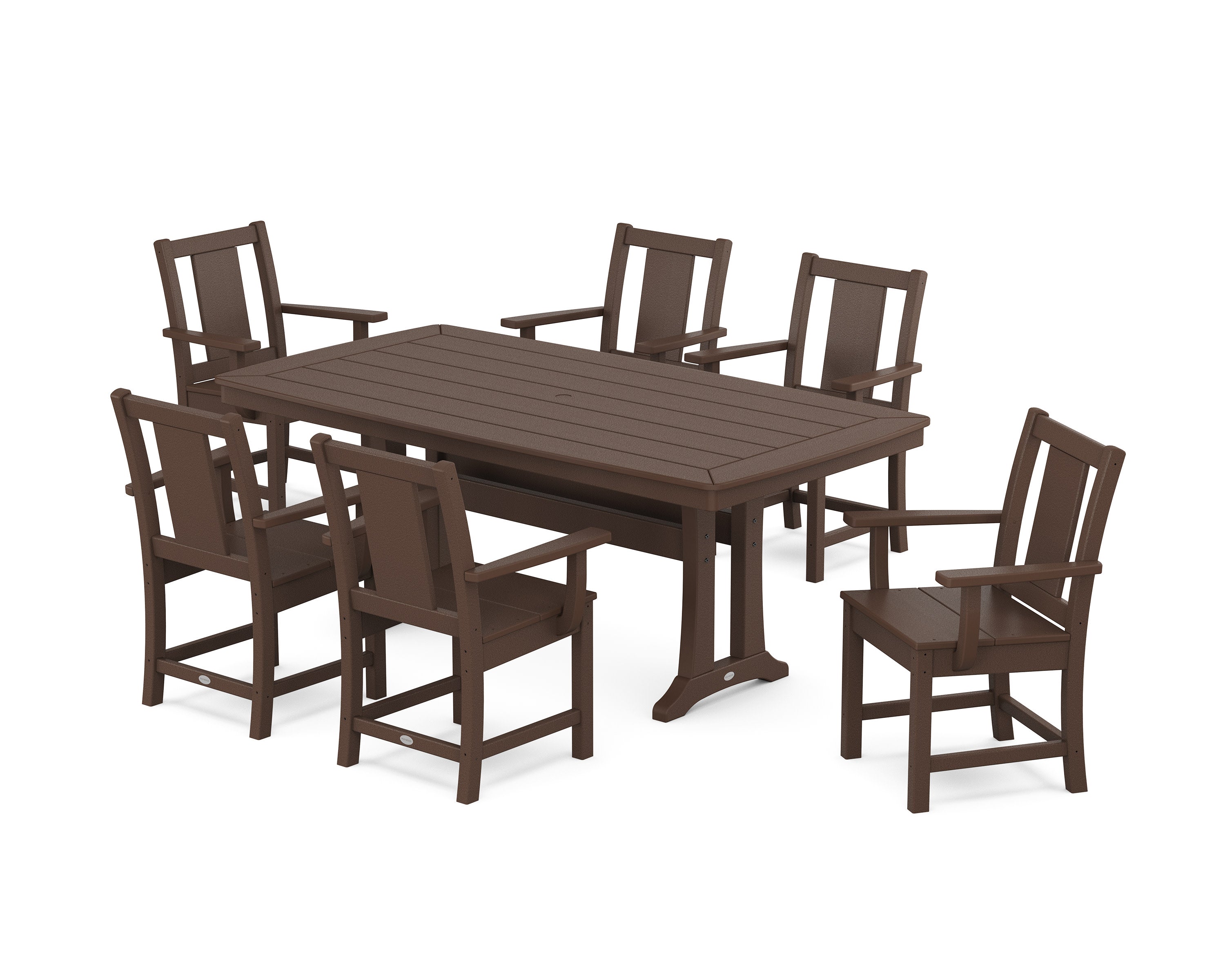 Prairie Arm Chair 7-Piece Dining Set with Trestle Legs in Mahogany