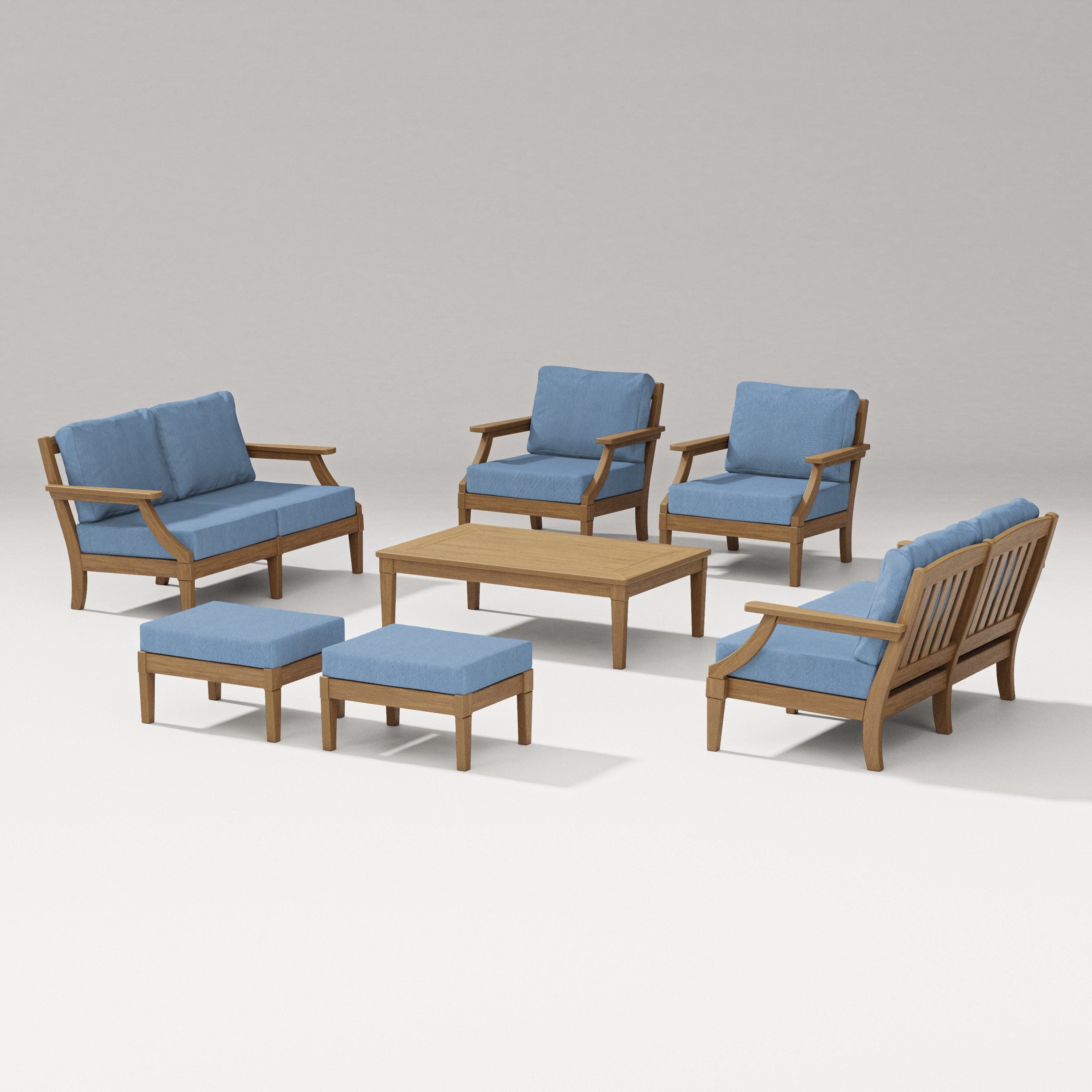 Estate 7-Piece Lounge Loveseat Set in Natural / Sky Blue