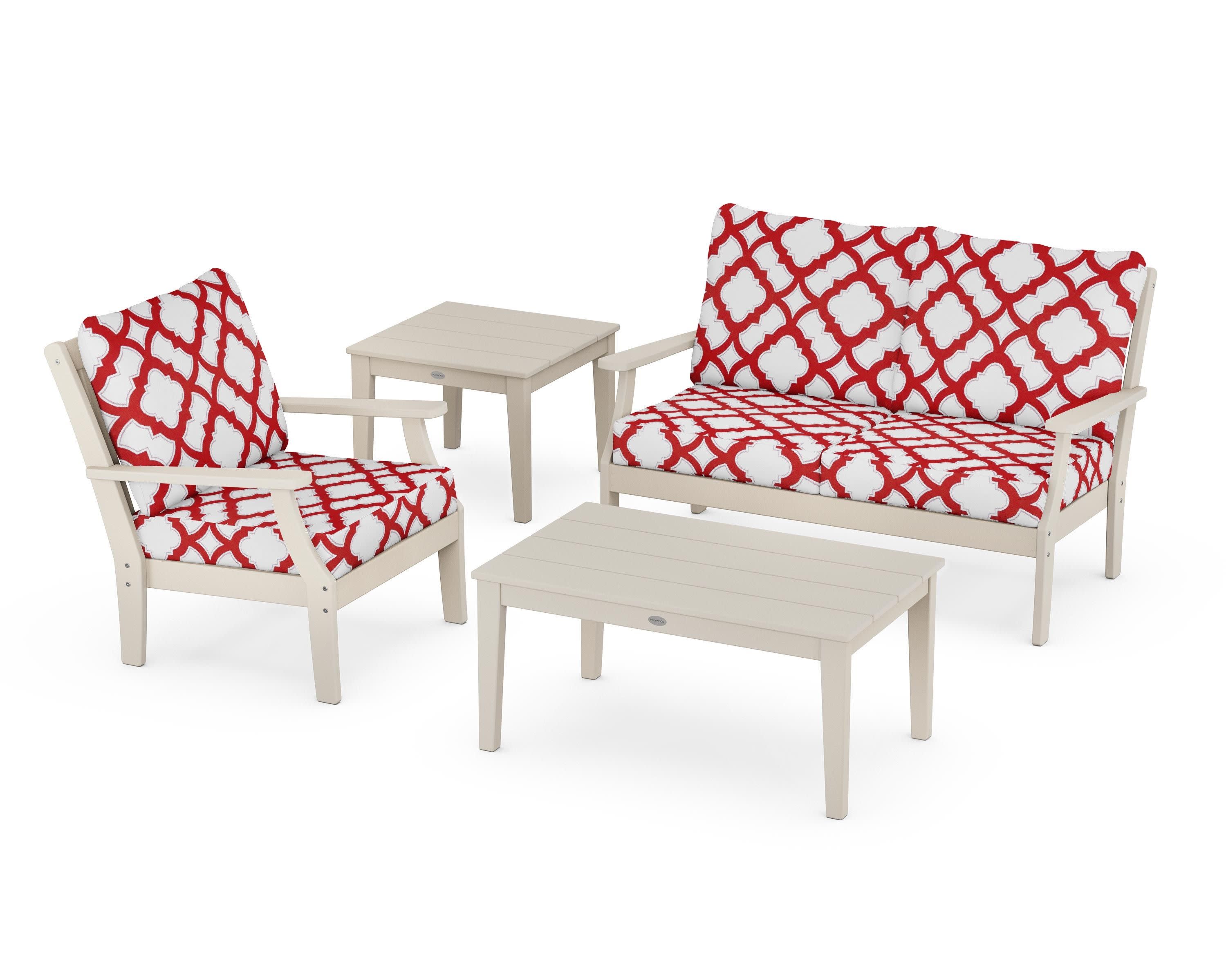 Braxton 4-Piece Deep Seating Set in Sand / Trellis Crimson