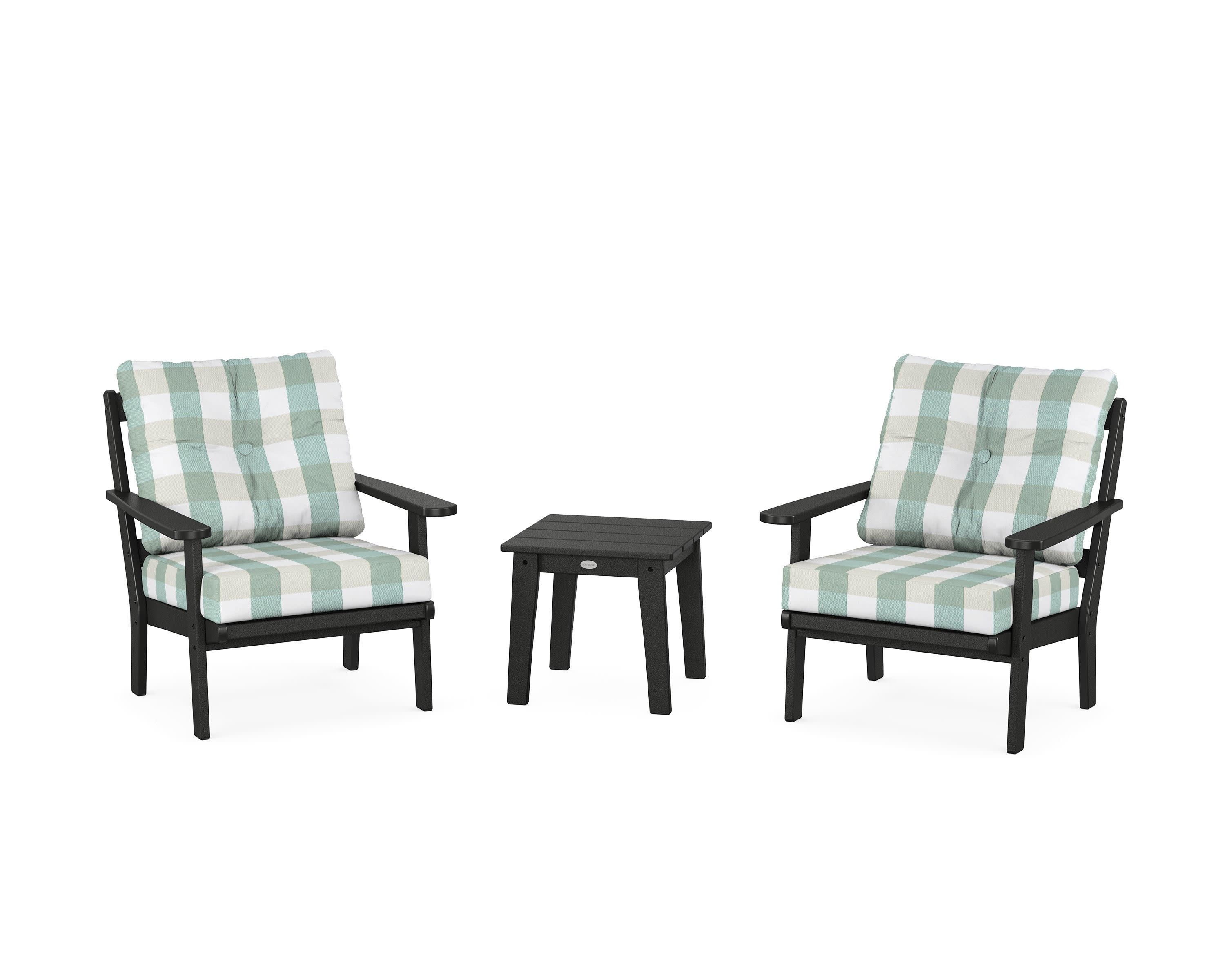 Mission 3-Piece Deep Seating Set in Black / Buffalo Plaid Glacier Spa