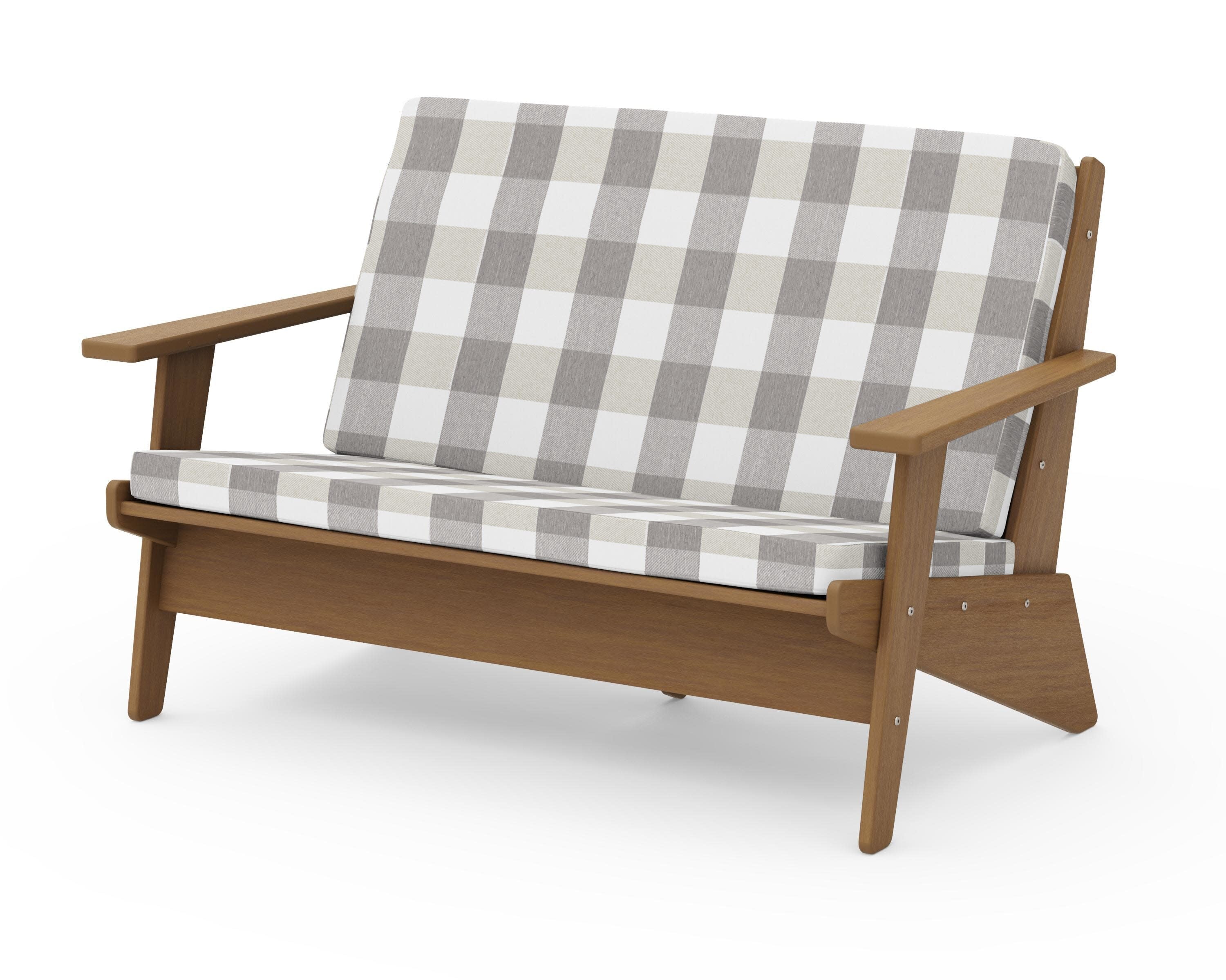 Riviera Modern Lounge Loveseat in Natural / Buffalo Plaid Grey Mist