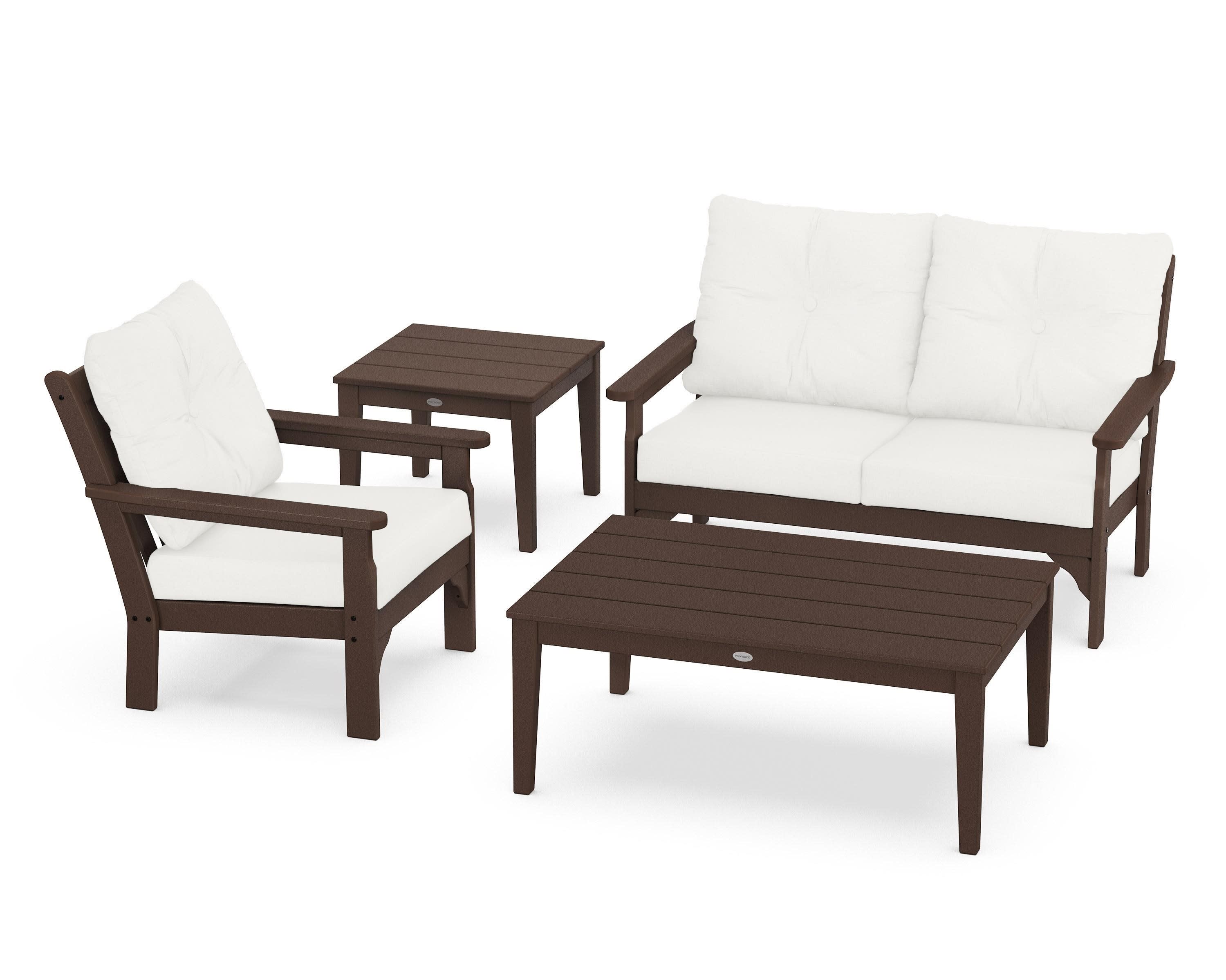 Vineyard 4-Piece Deep Seating Set in Mahogany / Natural Linen