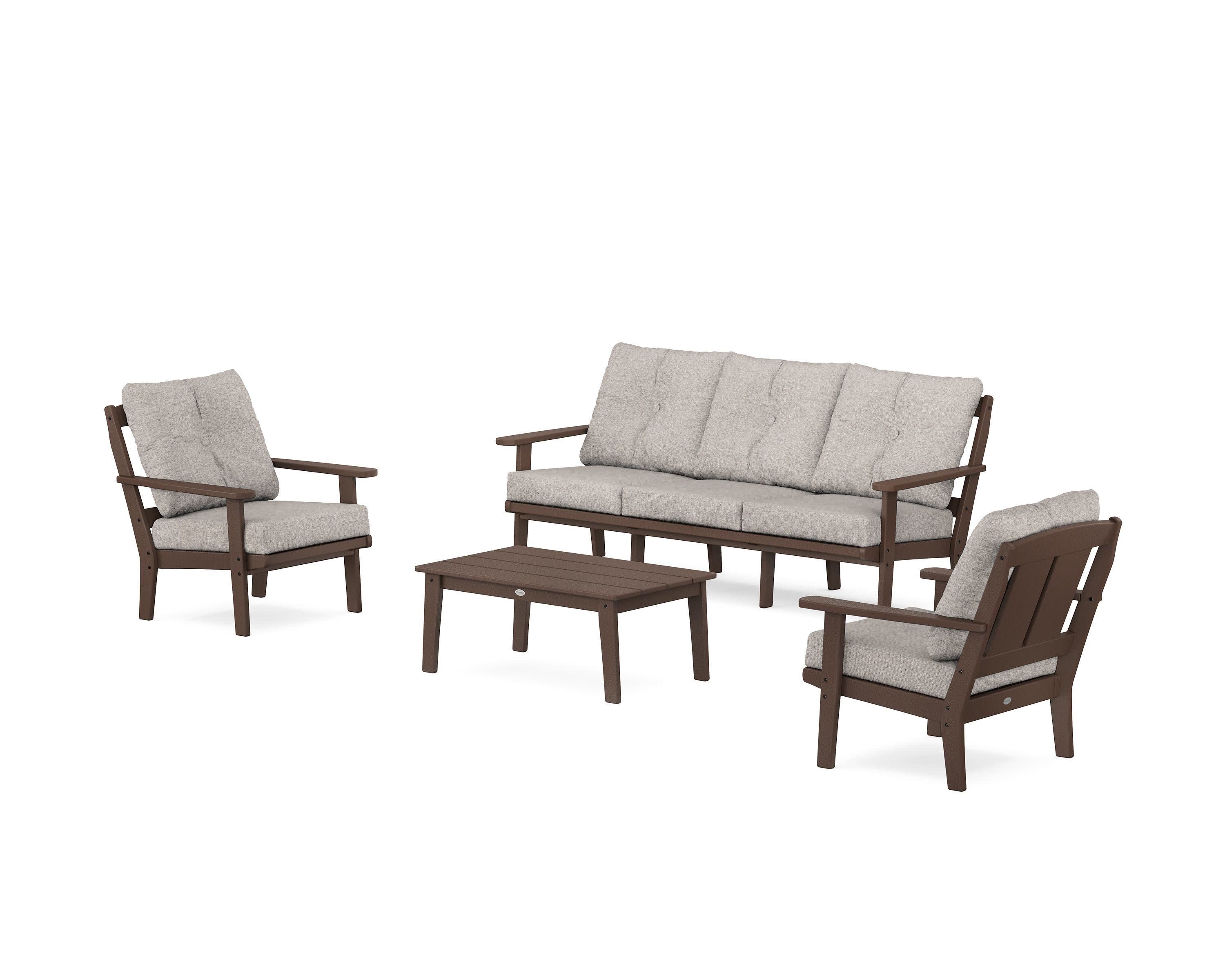 Mission 4-Piece Deep Seating Set with Sofa in Mahogany / Weathered Tweed