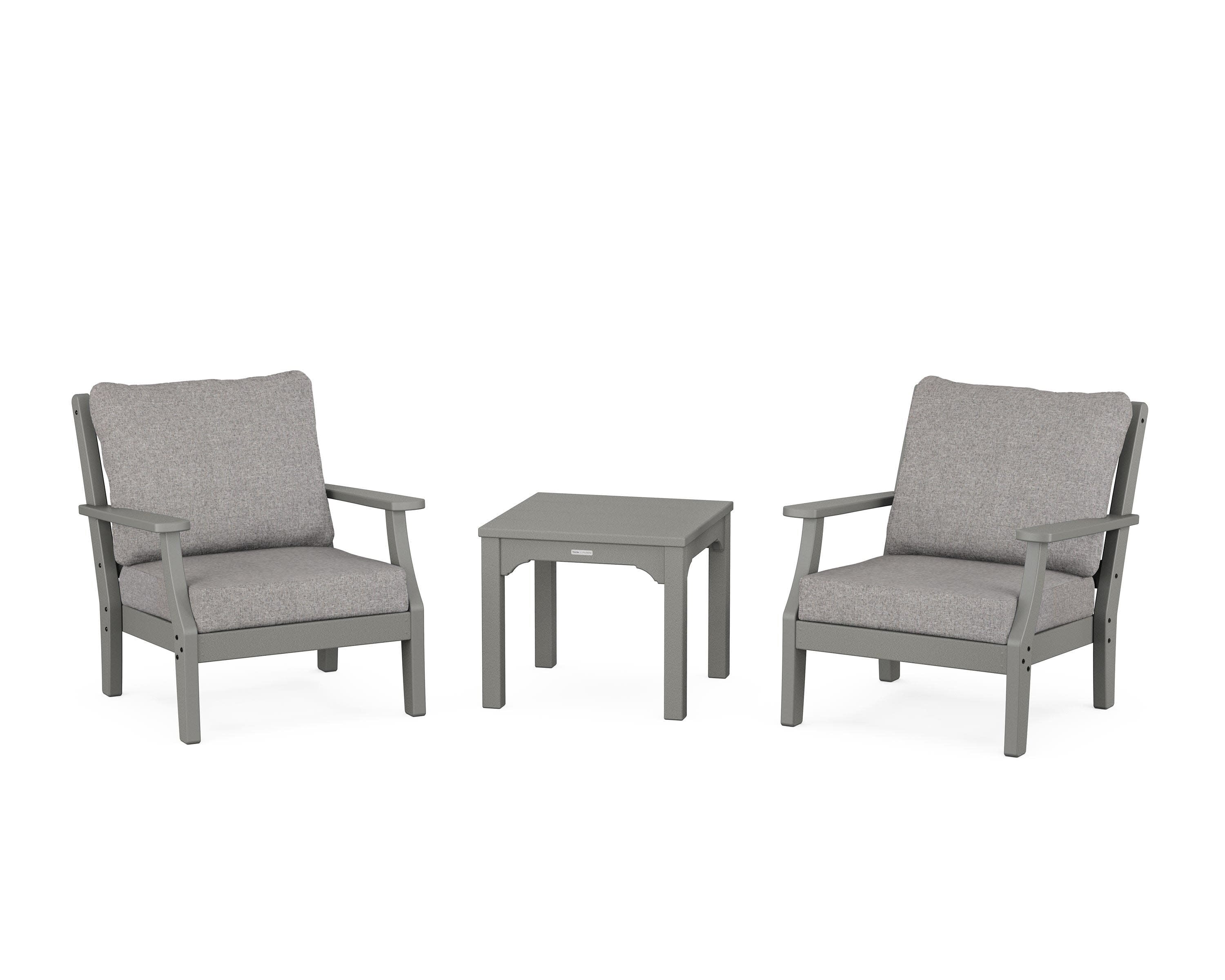 Chinoiserie 3-Piece Deep Seating Set in Slate Grey / Grey Mist