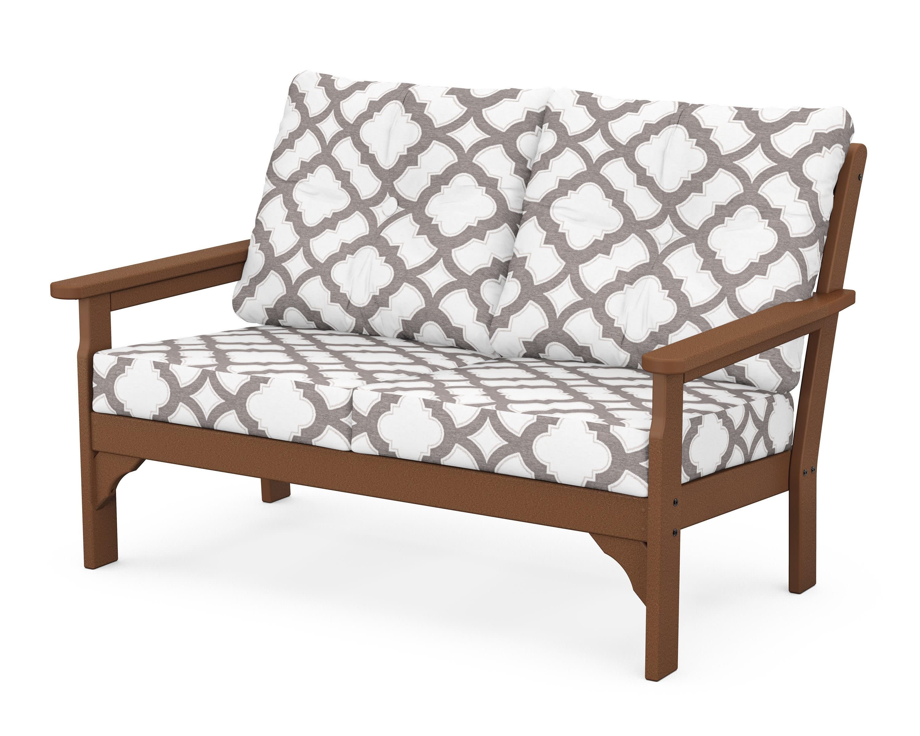 Vineyard Deep Seating Loveseat in Teak / Trellis Grey Mist
