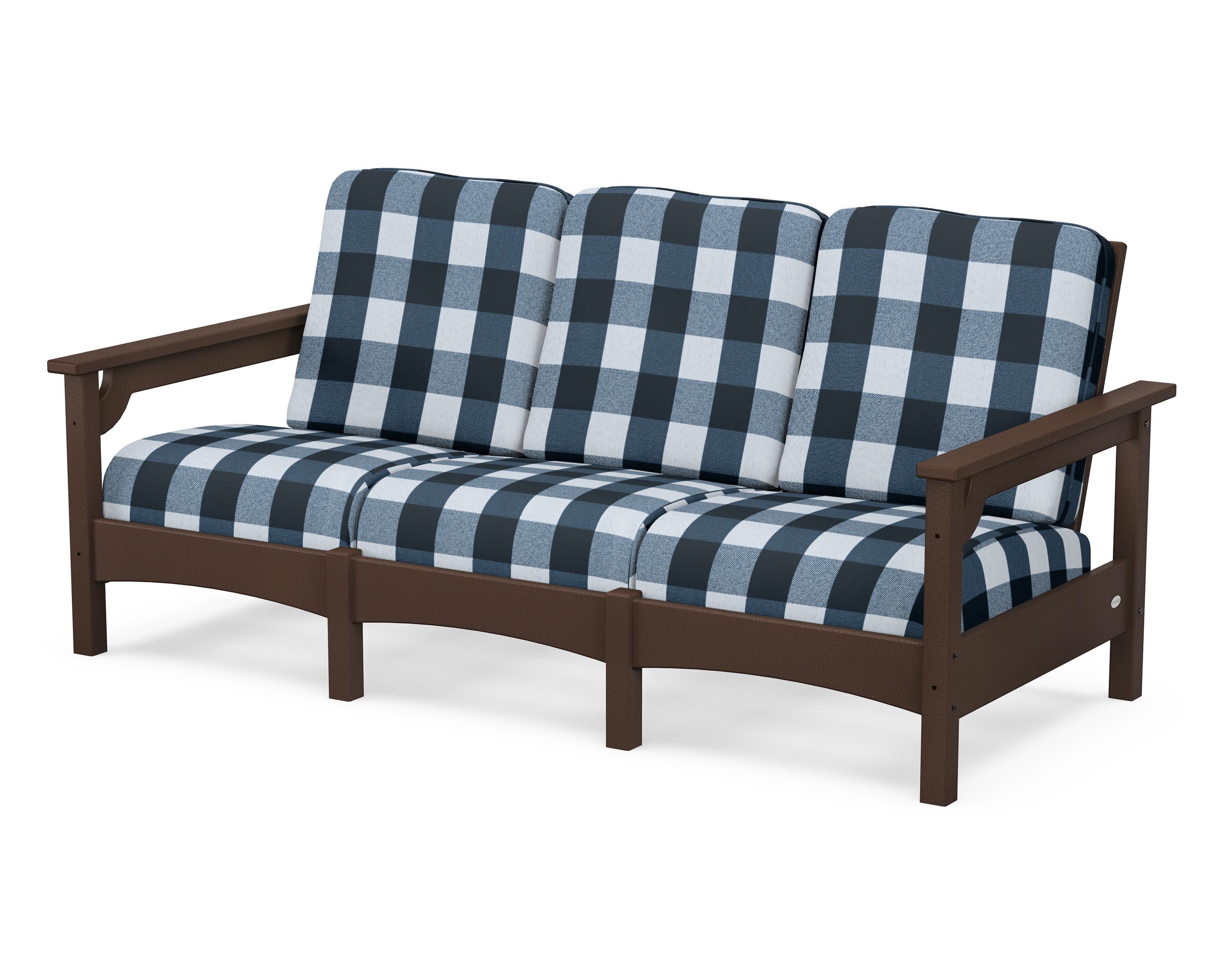 Club Sofa in Mahogany / Buffalo Plaid Marine Indigo