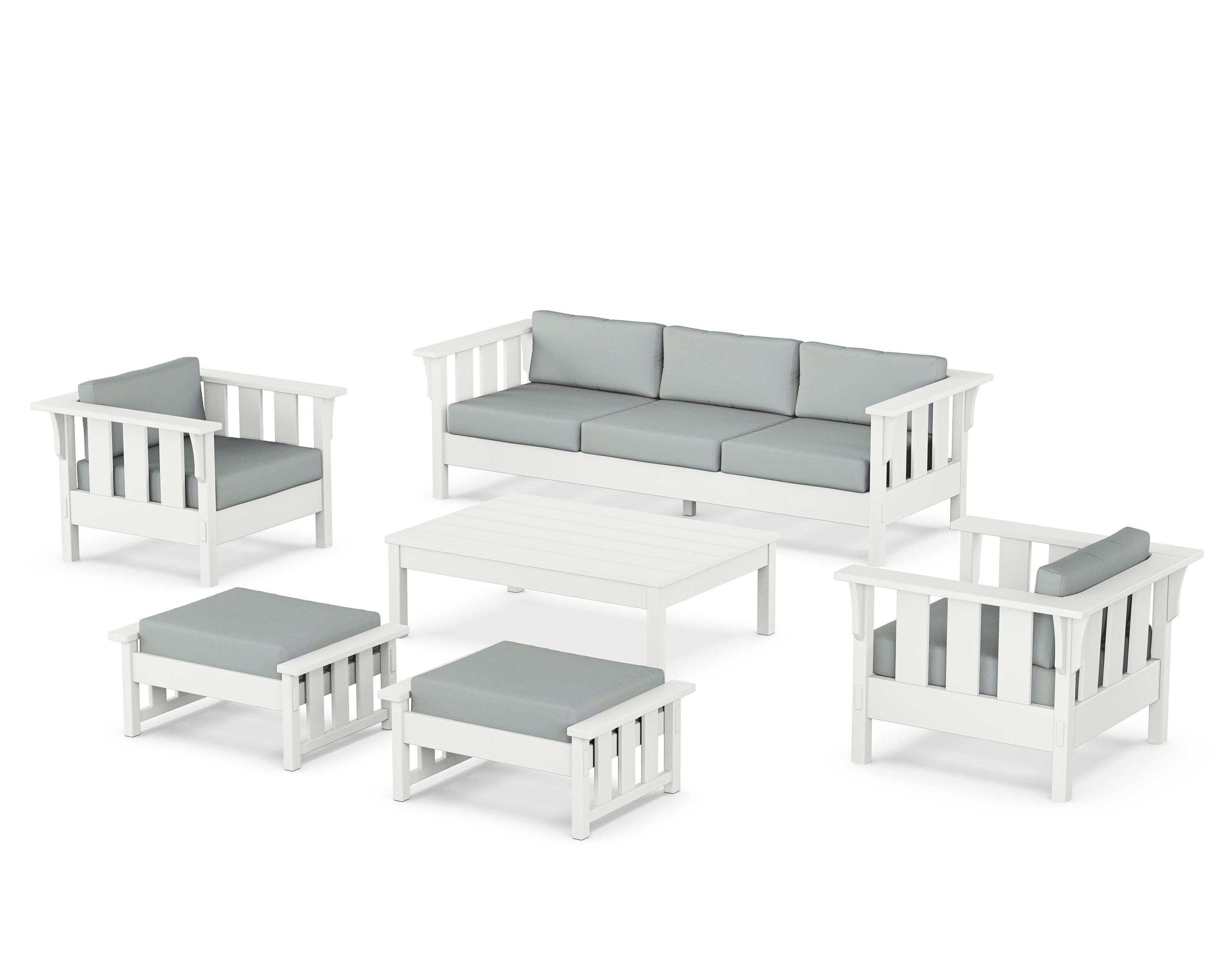 Acadia 6-Piece Lounge Sofa Set in White / Spa