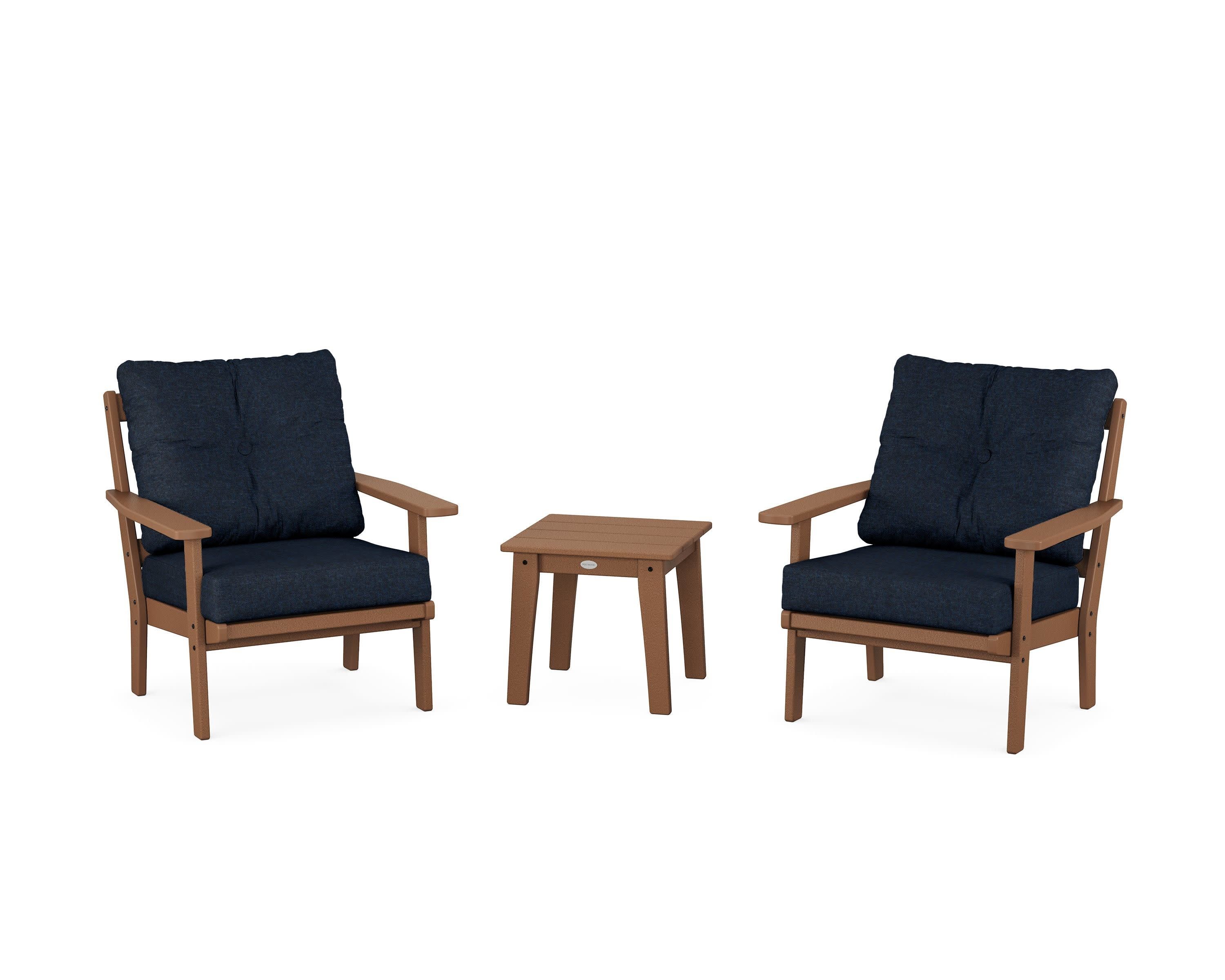 Prairie 3-Piece Deep Seating Set in Teak / Marine Indigo