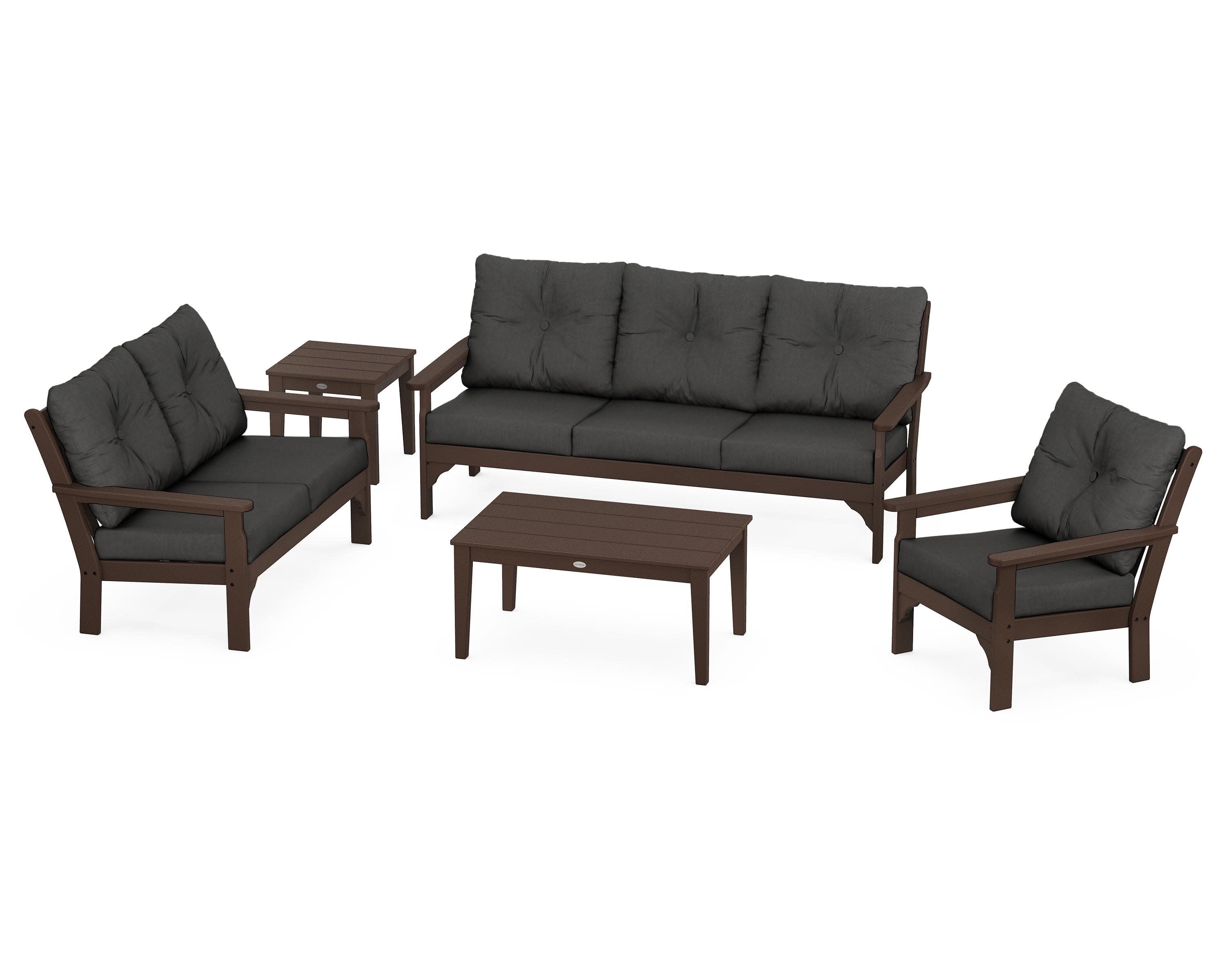 Vineyard 5 Piece Deep Seating Set in Mahogany / Spectrum Carbon