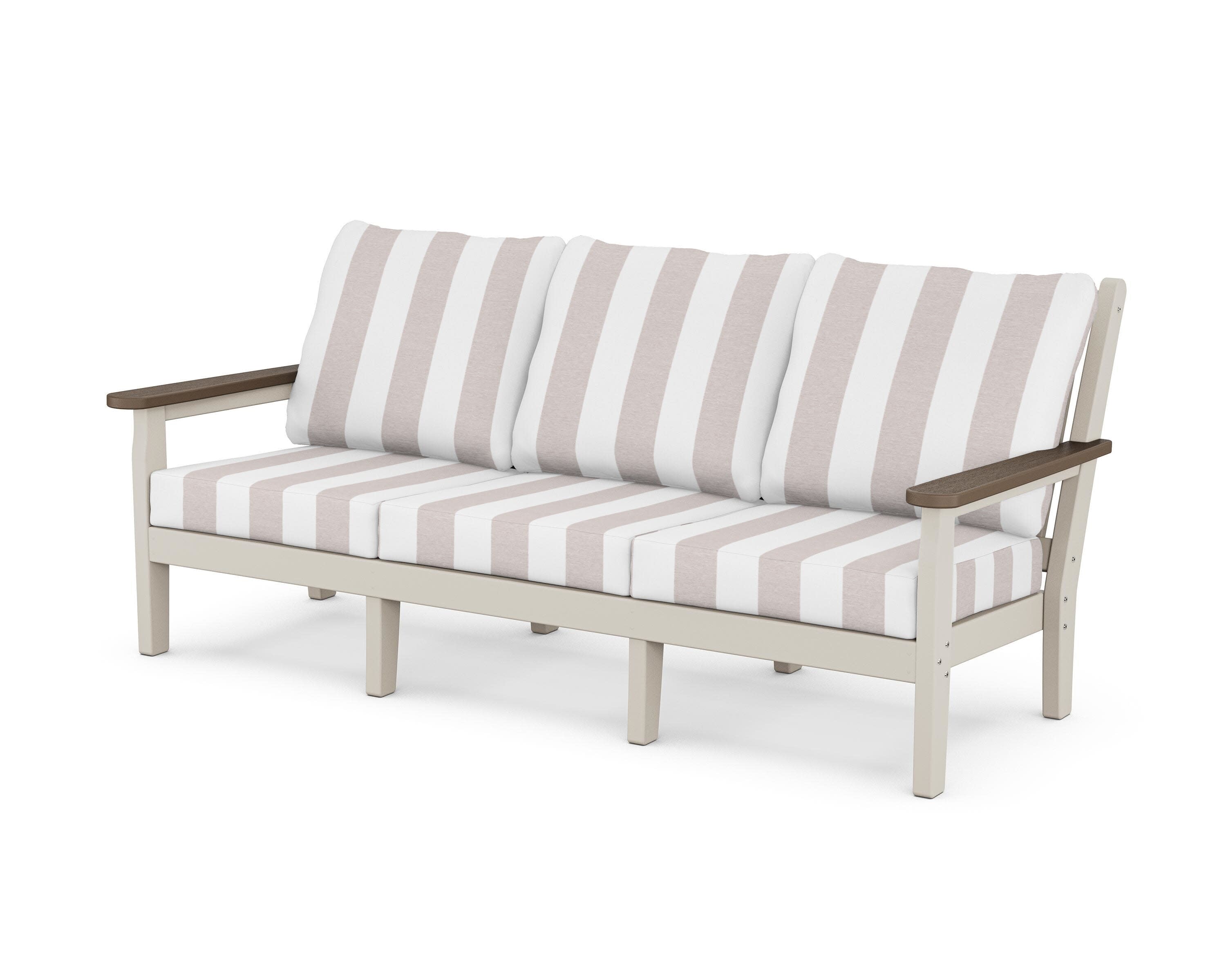 Chippendale Deep Seating Sofa in Sand / Kona / Cabana Stripe Dune Burlap