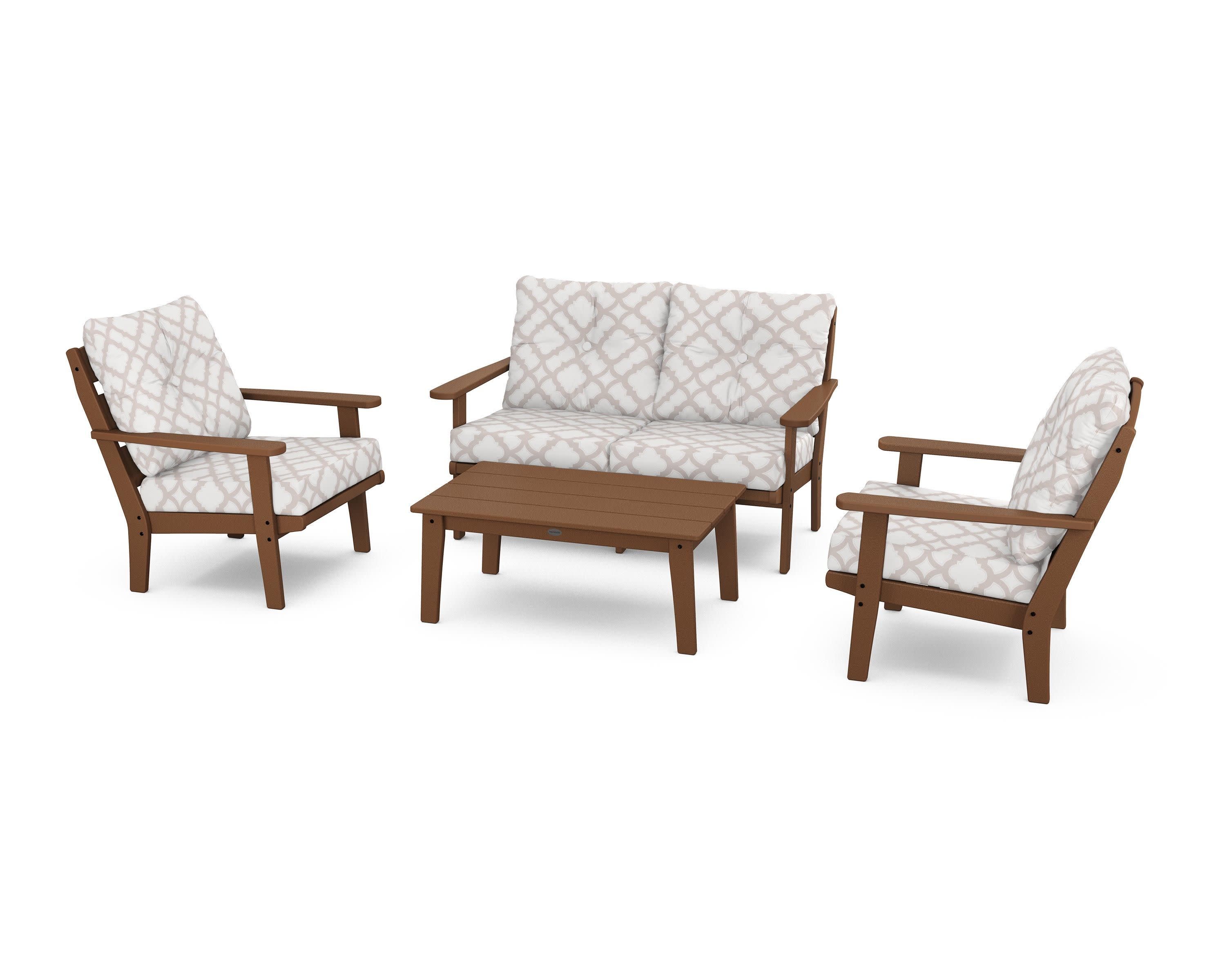 Lakeside 4-Piece Deep Seating Set in Teak / Trellis Dune Burlap