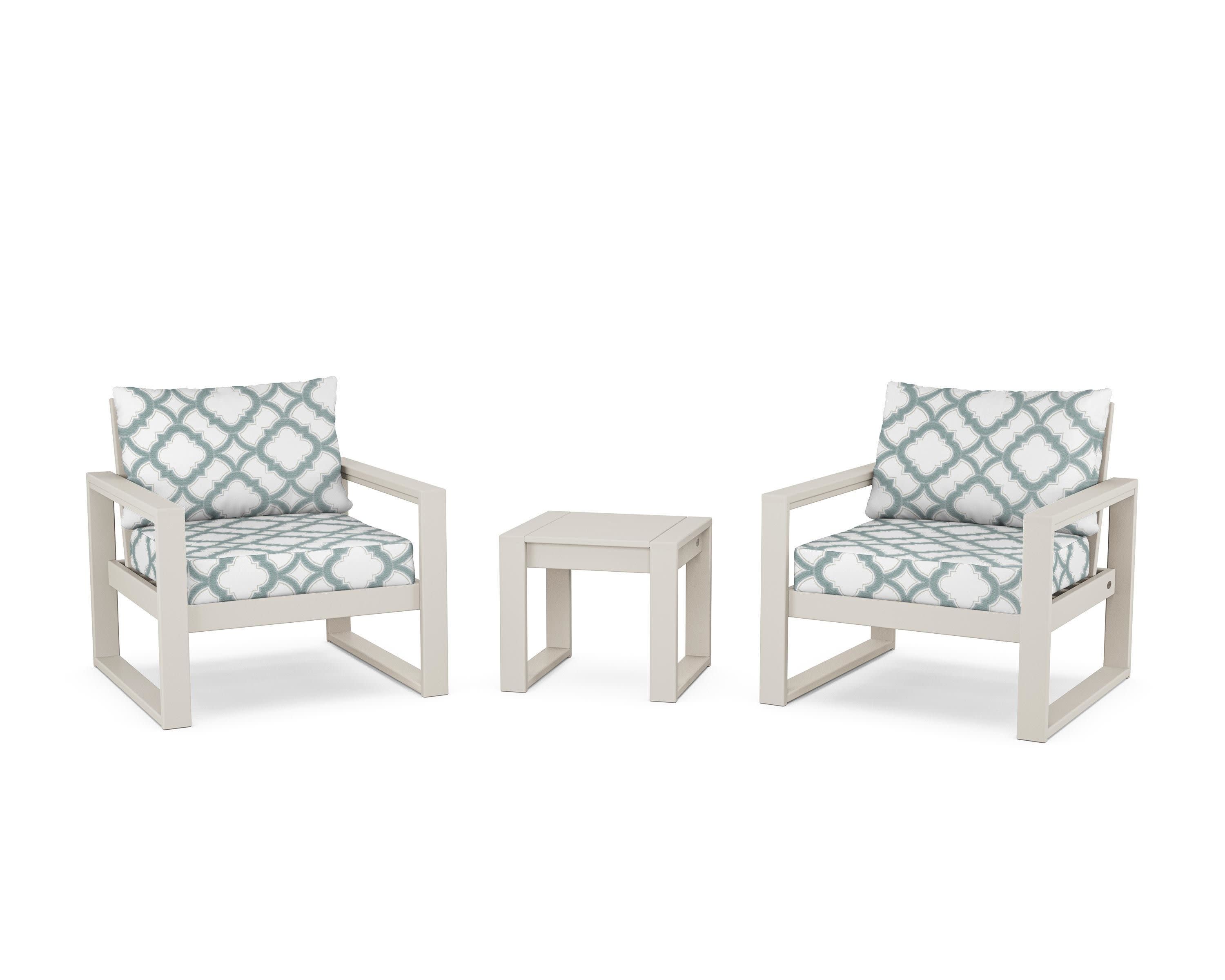 EDGE Sectional 3-Piece Deep Seating Set in Sand / Trellis Glacier Spa