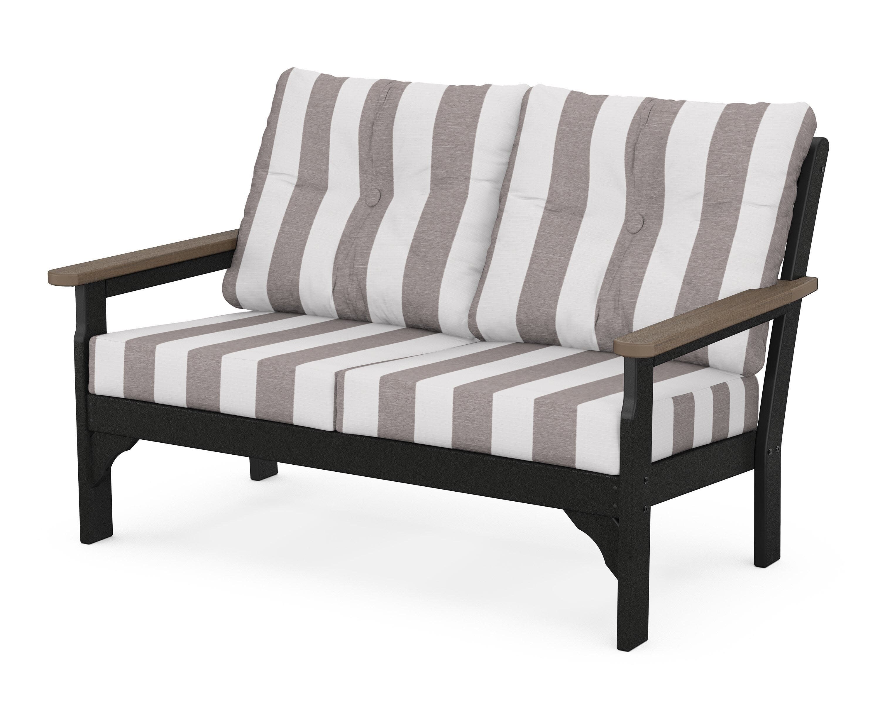 Vineyard Deep Seating Loveseat in Black / Kona / Cabana Stripe Grey Mist