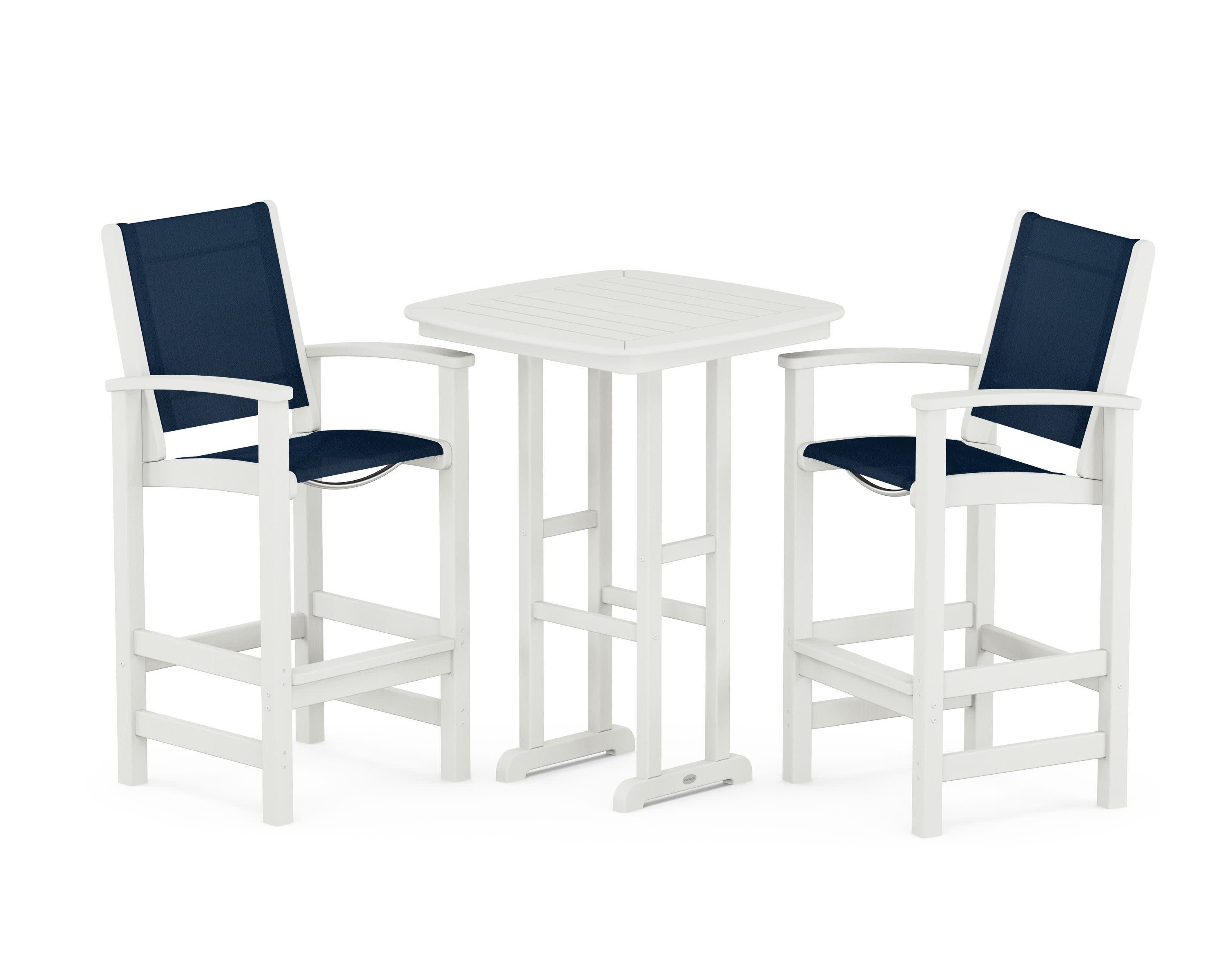 Coastal 3-Piece Bar Set in Vintage White / Navy Blue Sling