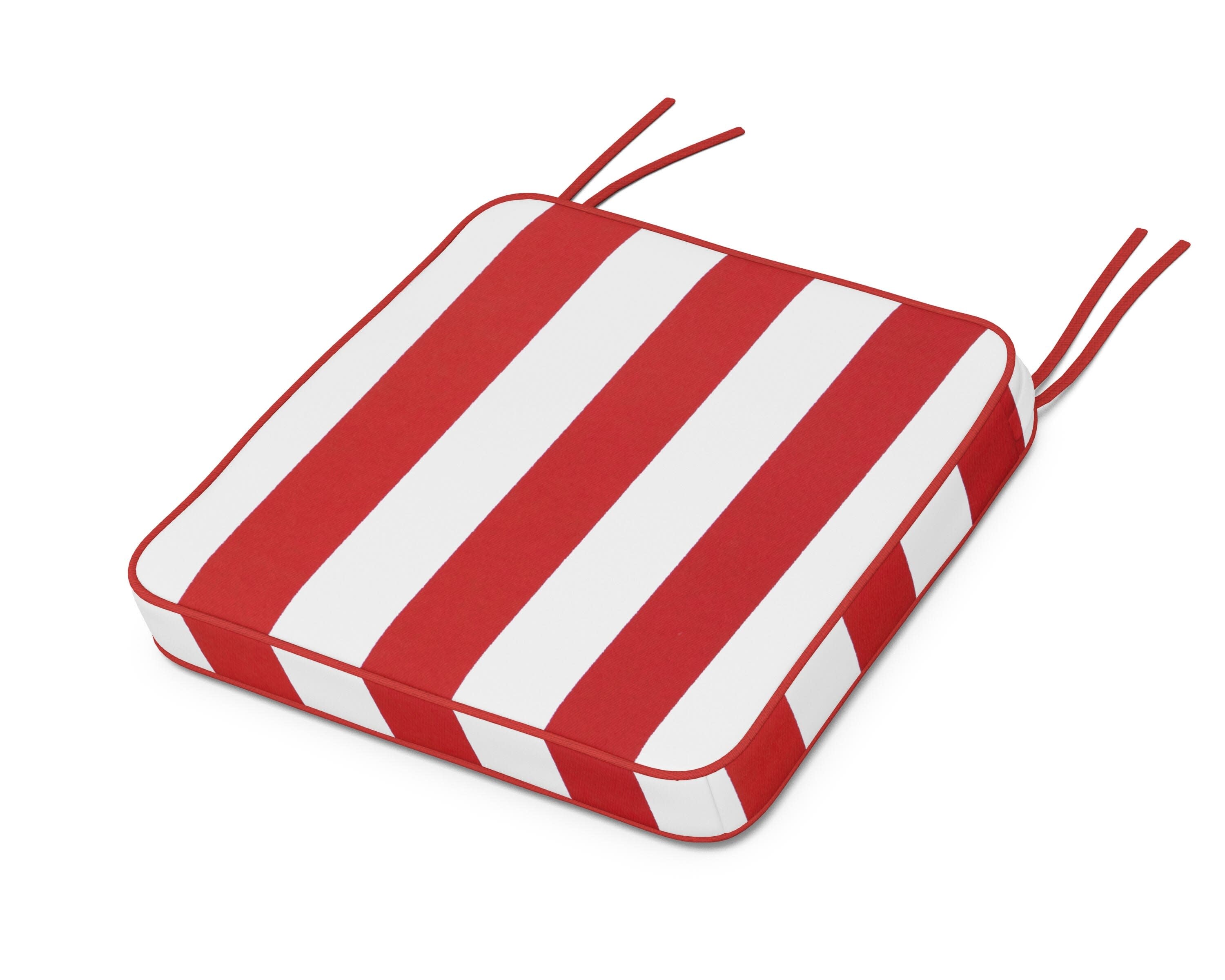 Chinoiserie Side Chair Seat Cushion in Cabana Stripe Crimson