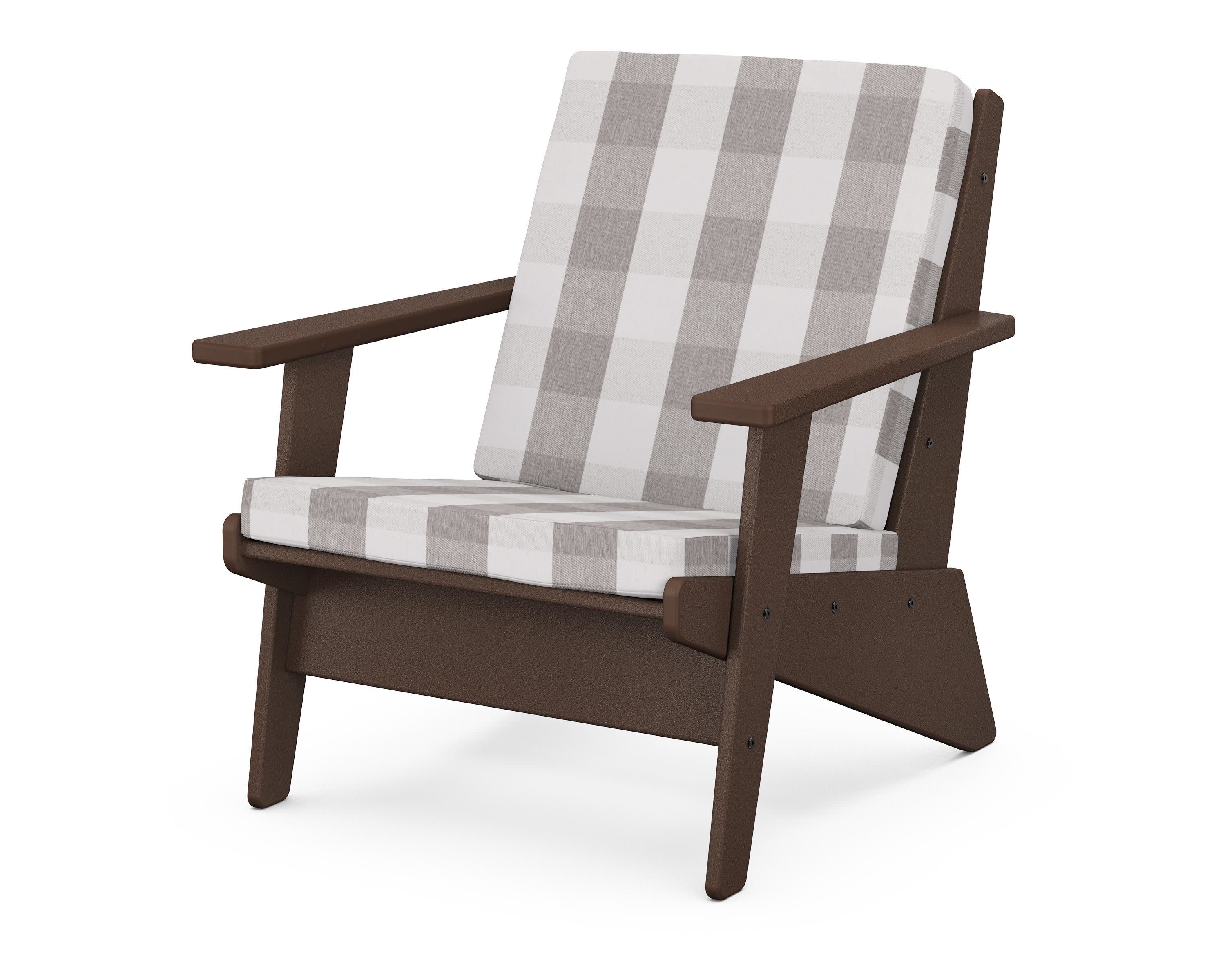 Riviera Modern Lounge Chair in Mahogany / Buffalo Plaid Grey Mist