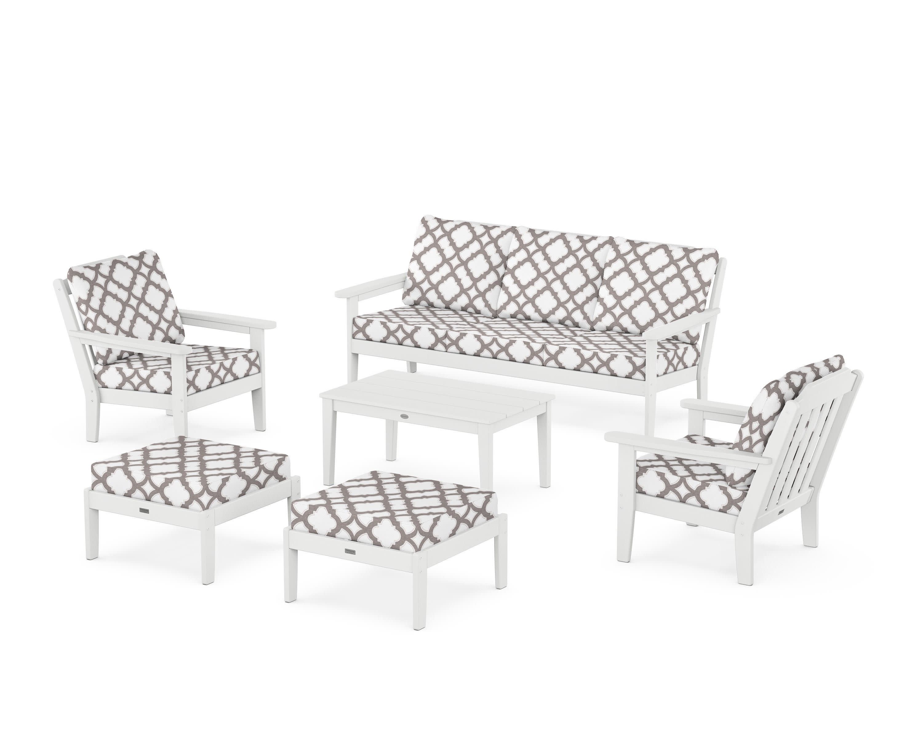 Cottage 6-Piece Lounge Sofa Set in White / Trellis Grey Mist