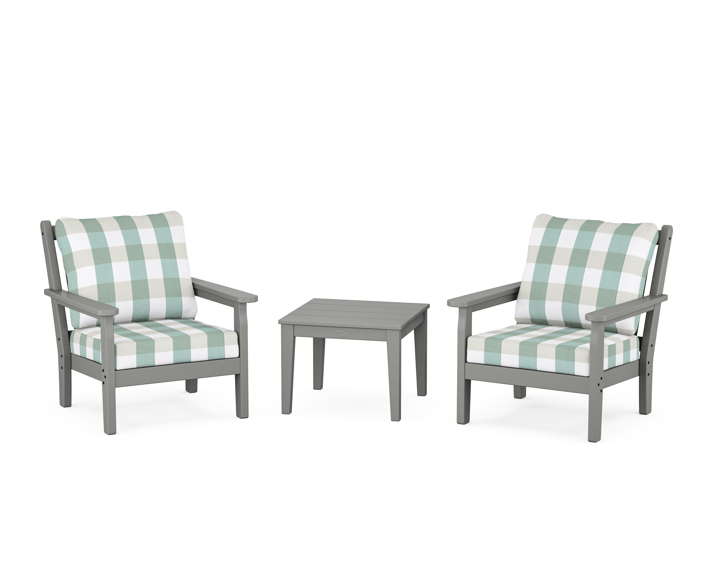 Chippendale 3-Piece Deep Seating Set in Slate Grey / Buffalo Plaid Glacier Spa