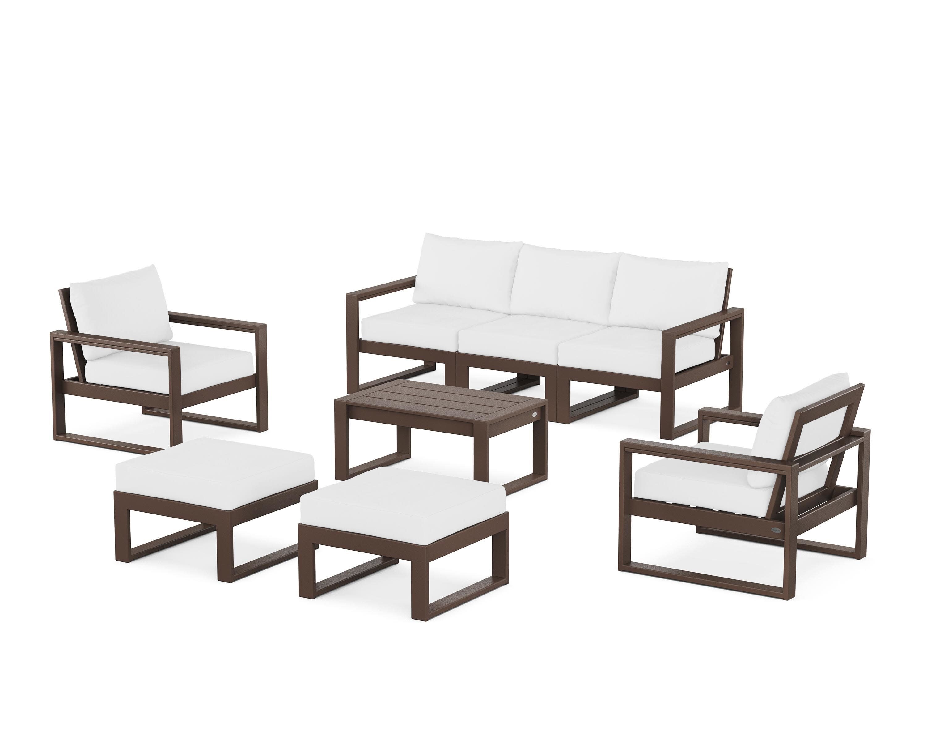 EDGE Sectional 8-Piece Lounge Sofa Set in Mahogany / Natural
