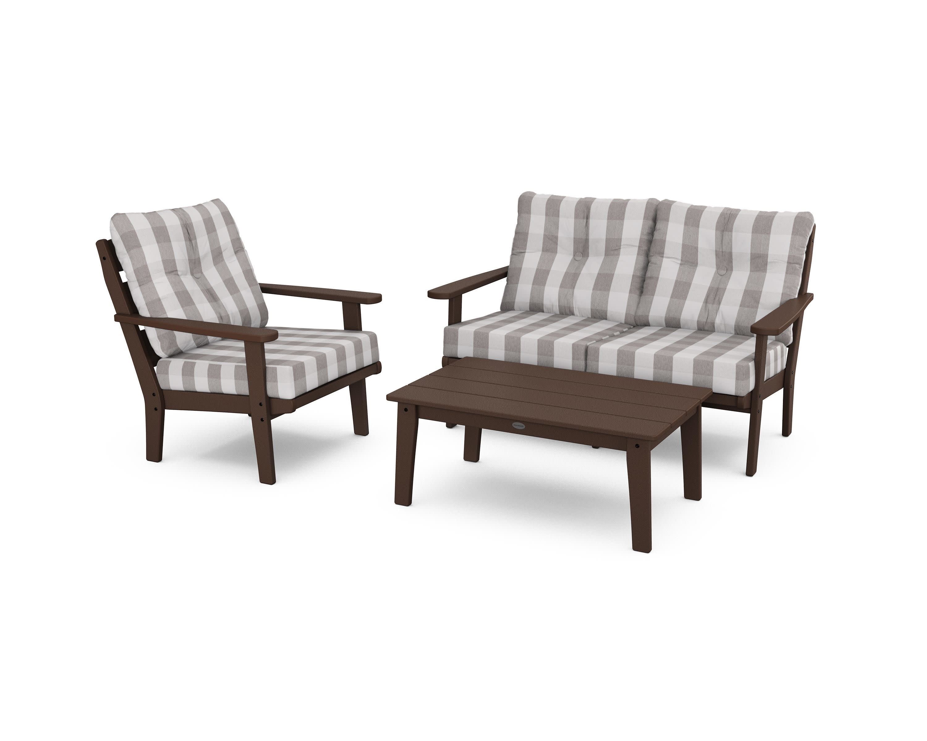 Lakeside 3-Piece Deep Seating Set in Mahogany / Buffalo Plaid Grey Mist