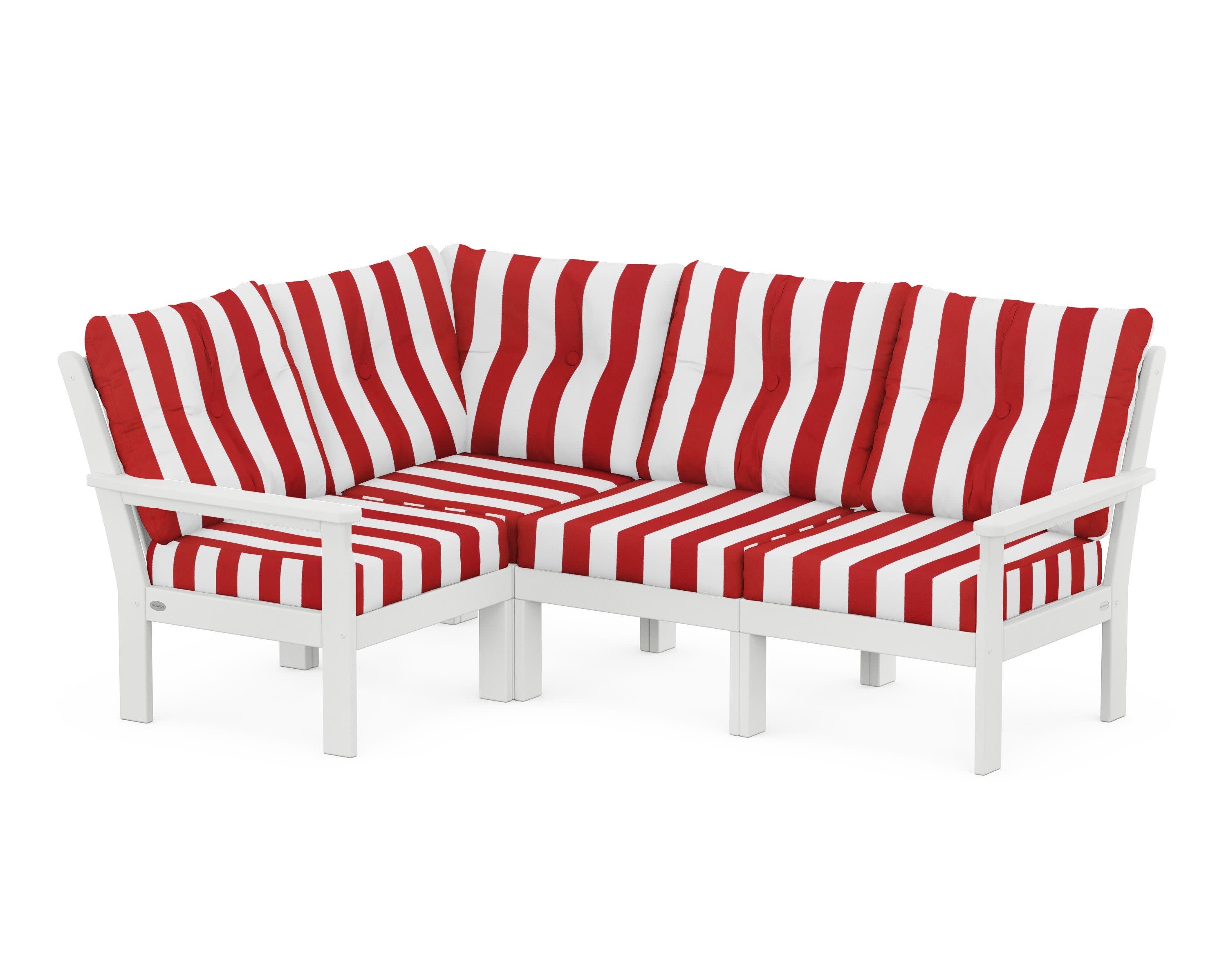Vineyard 4-Piece Sectional in White / Cabana Stripe Crimson