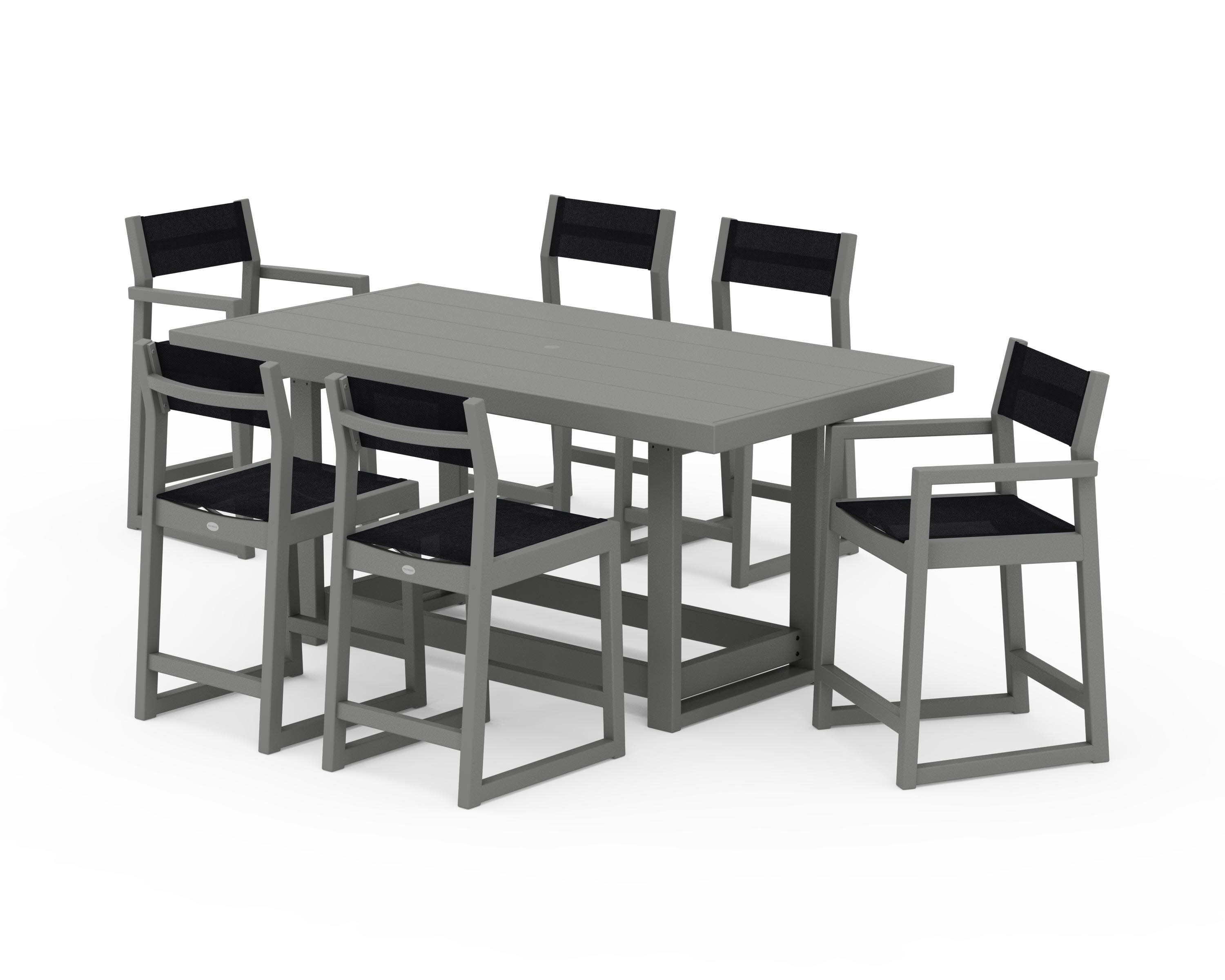 EDGE Sling 7-Piece Counter Table Set in Slate Grey / Black Sling