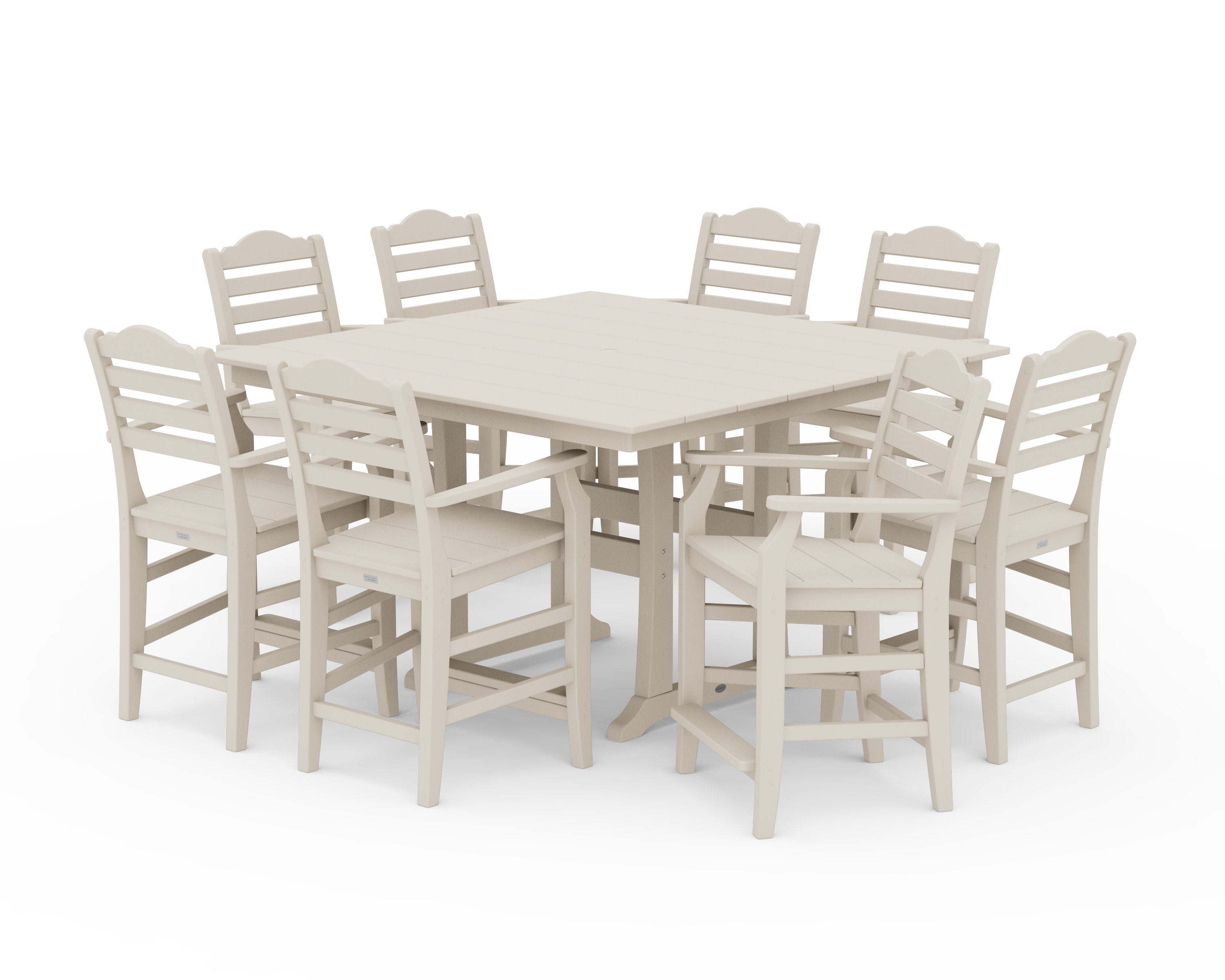 Savannah 9-Piece Square Farmhouse Counter Set with Trestle Legs in Sand
