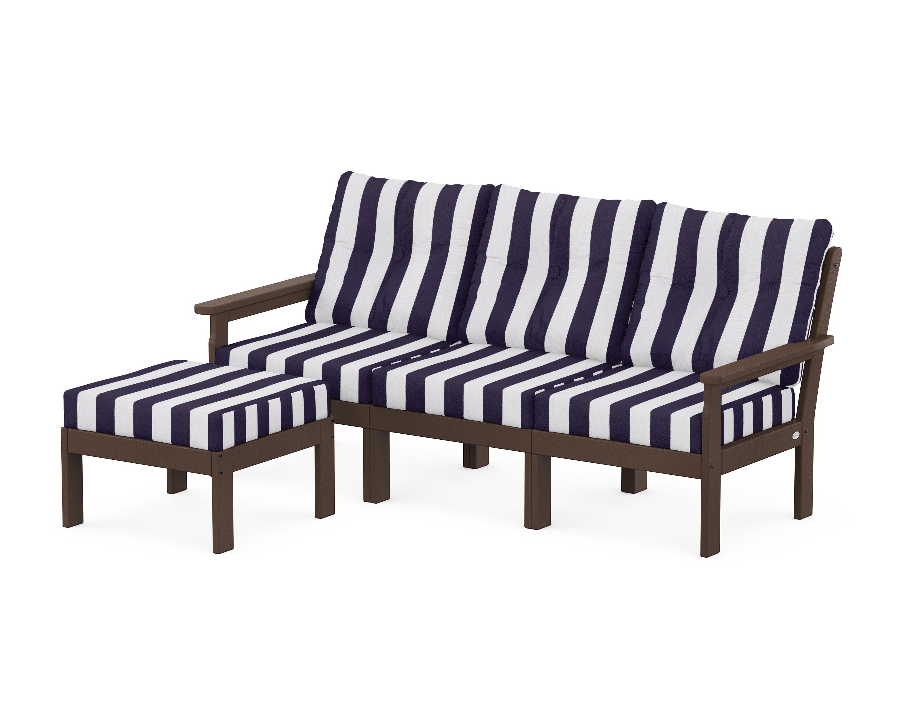 Vineyard 4-Piece Sectional with Ottoman in Mahogany / Cabana Stripe Navy