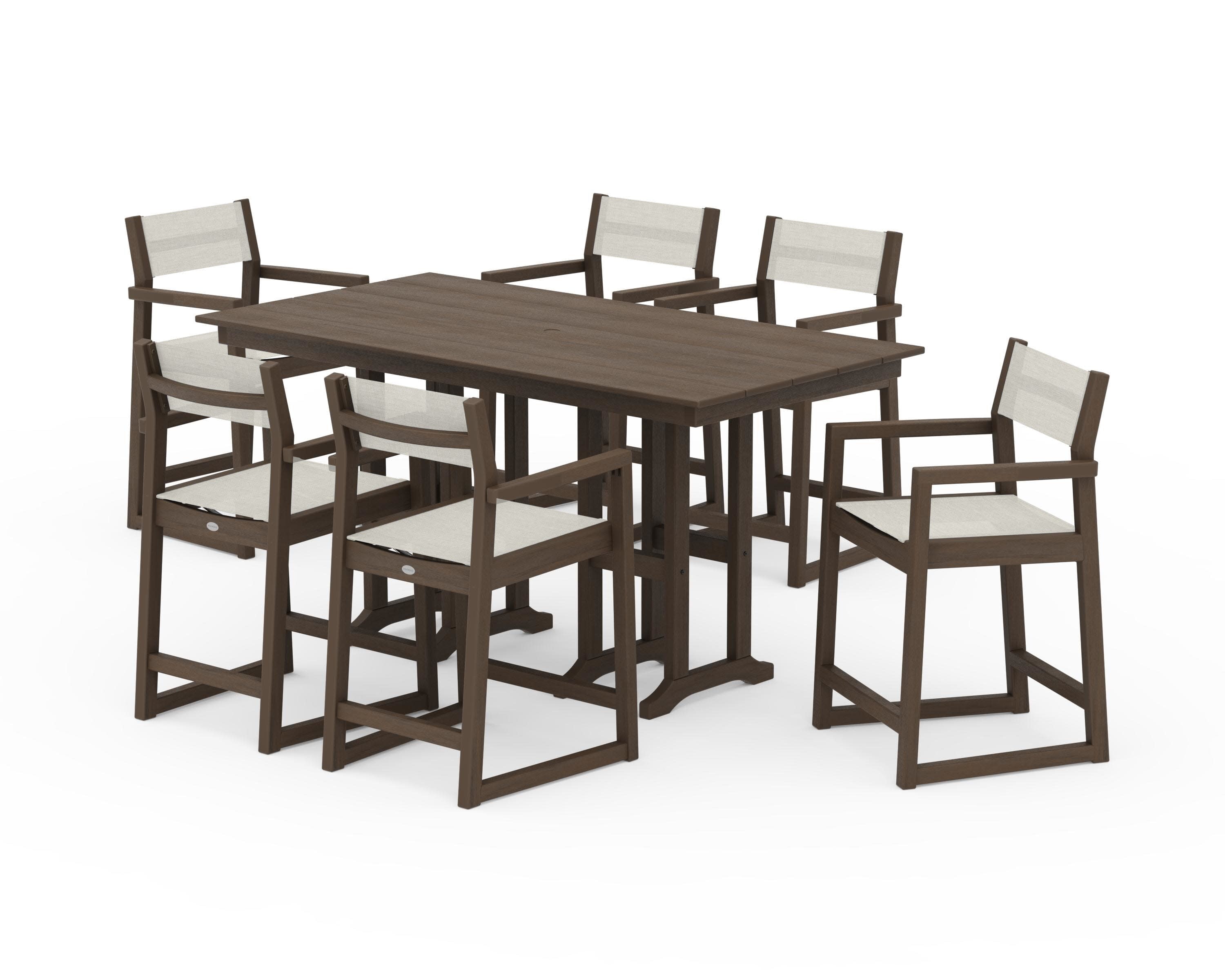 EDGE Sling Arm Chair 7-Piece Farmhouse Counter Set in Kona / Parchment Sling