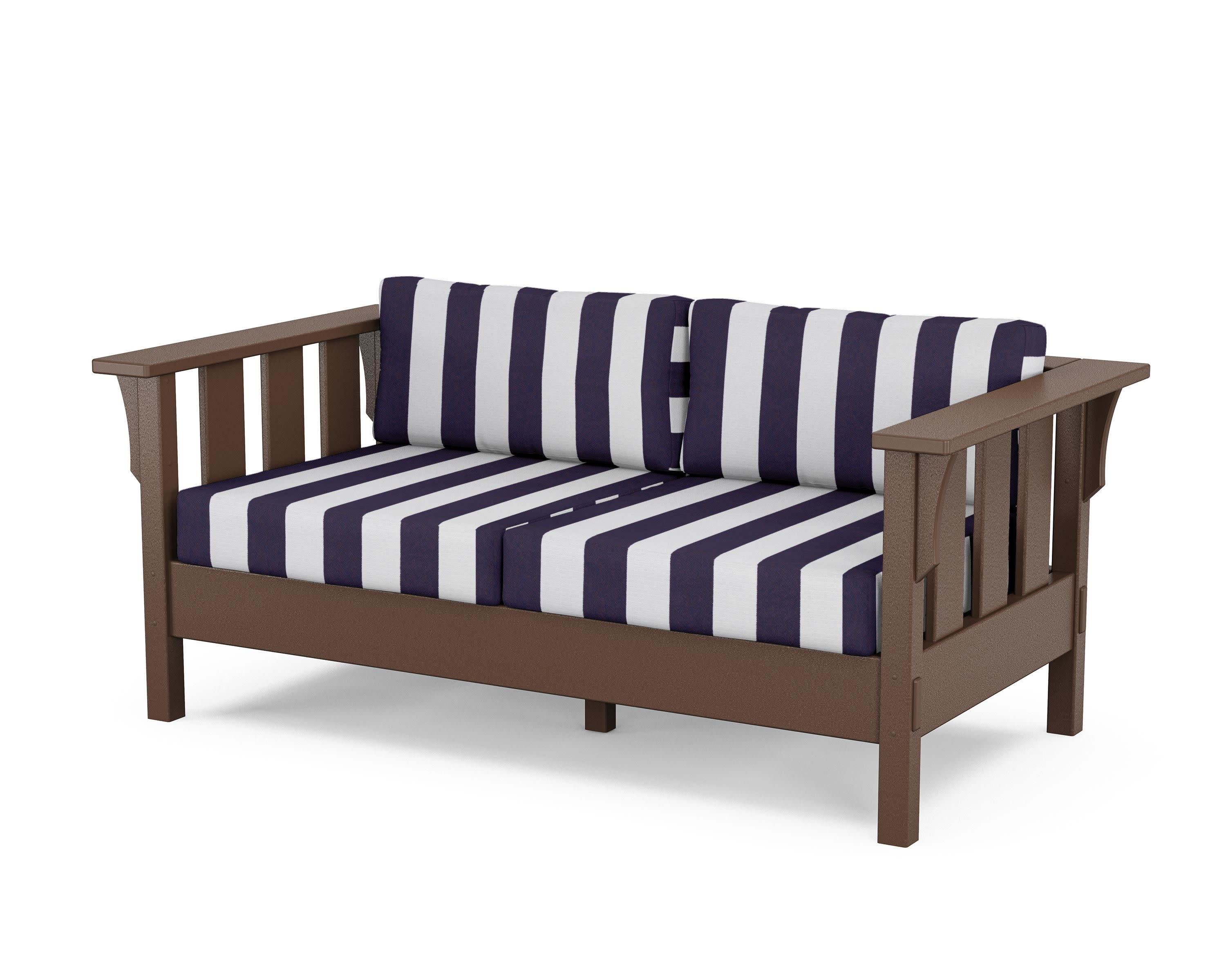 Acadia Deep Seating Loveseat in Mahogany / Cabana Stripe Navy