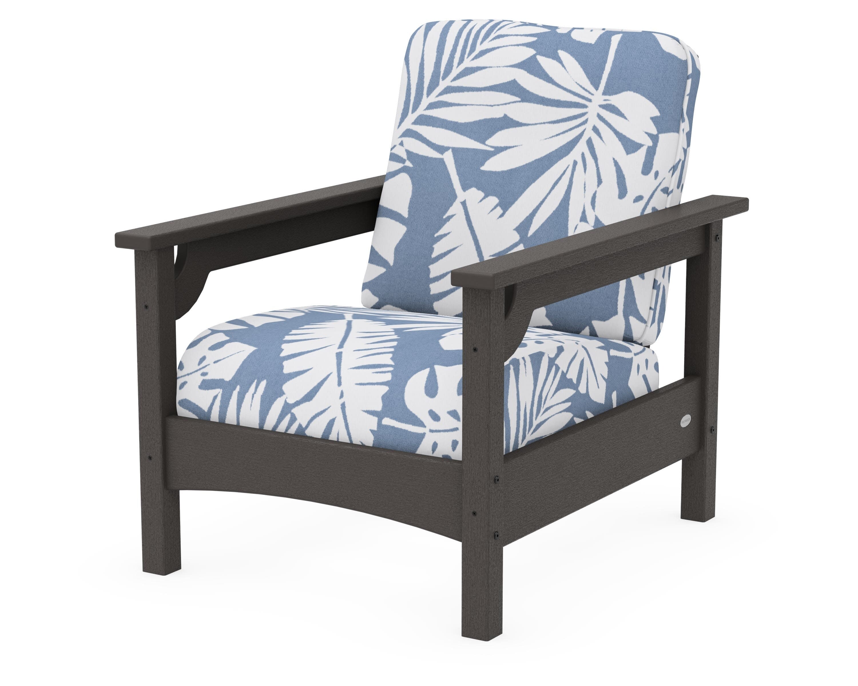 Club Chair in Vintage Coffee / Leaf Sky Blue