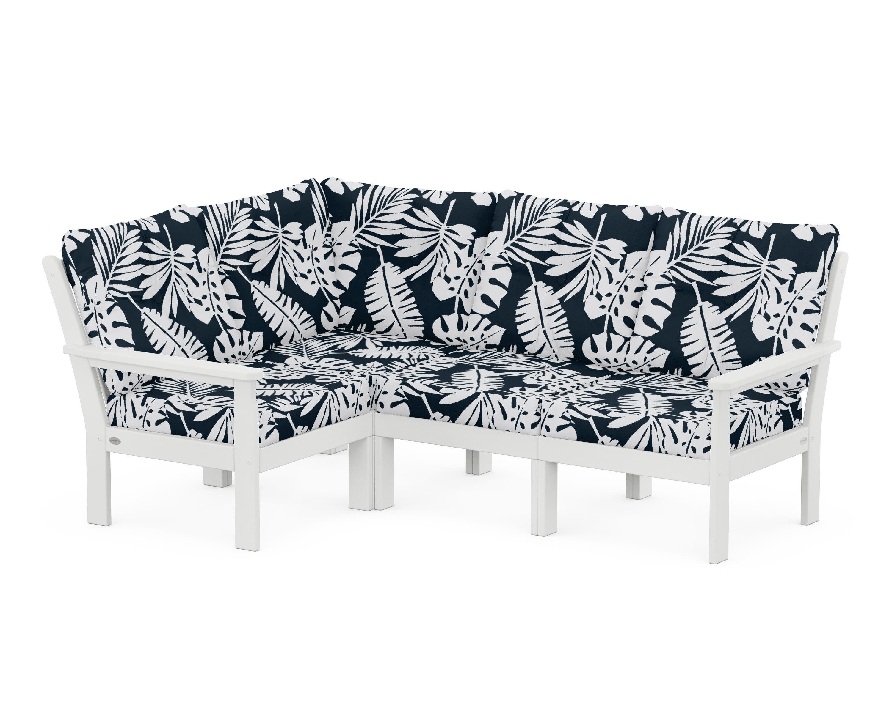Vineyard 4-Piece Sectional in White / Leaf Marine Indigo