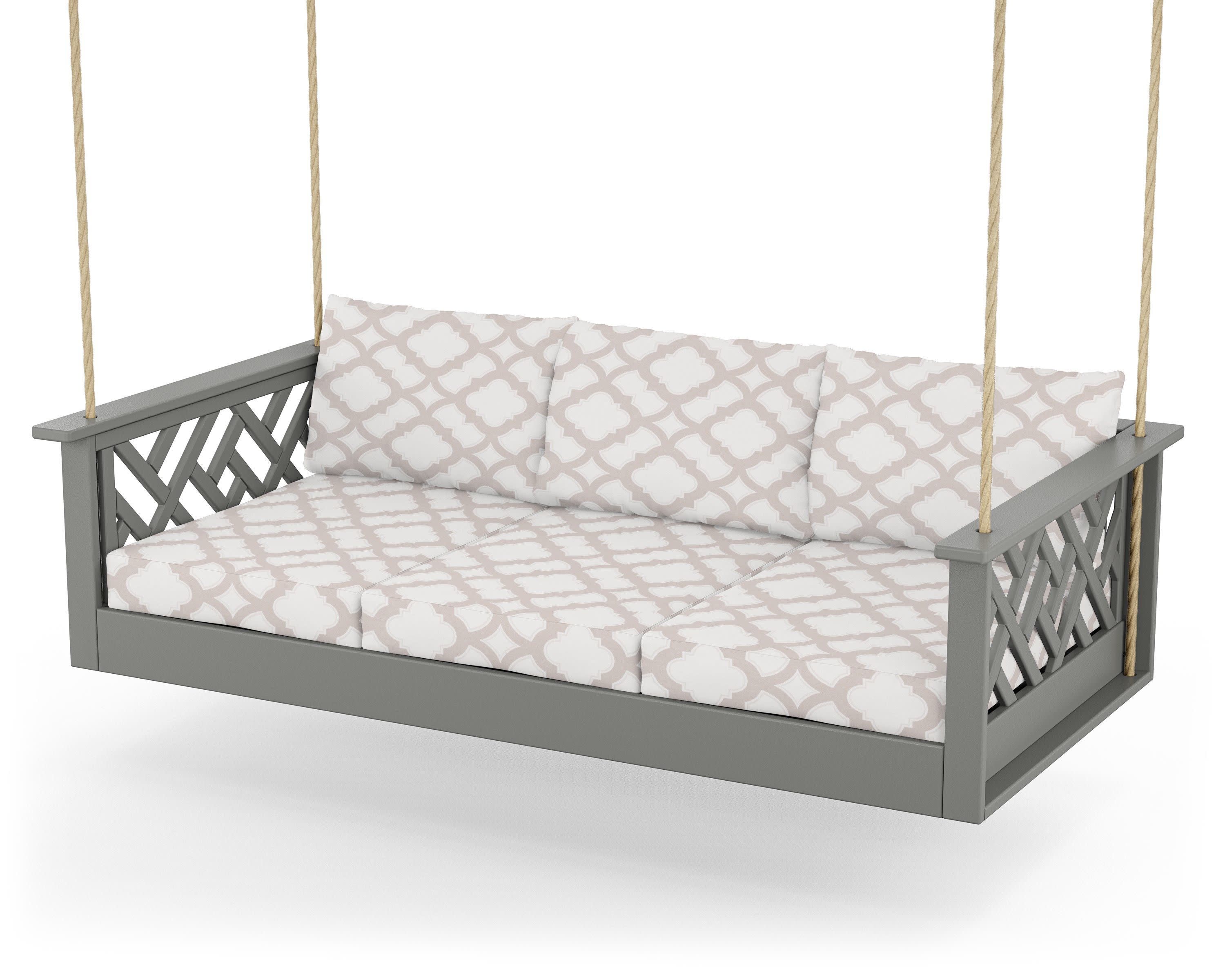 Chippendale Daybed Swing in Slate Grey / Trellis Dune Burlap