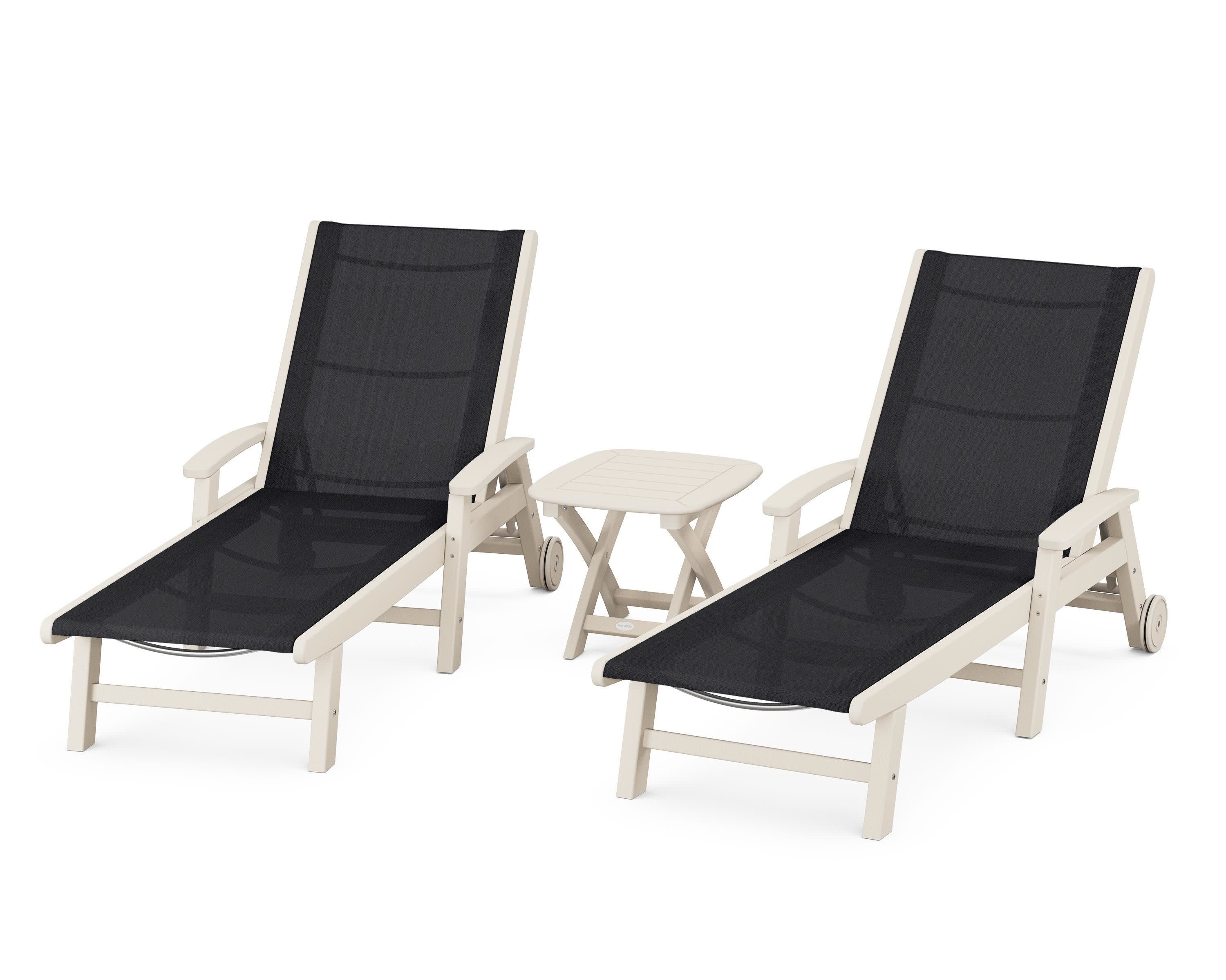 Coastal 3-Piece Wheeled Chaise Set in Sand / Black Sling