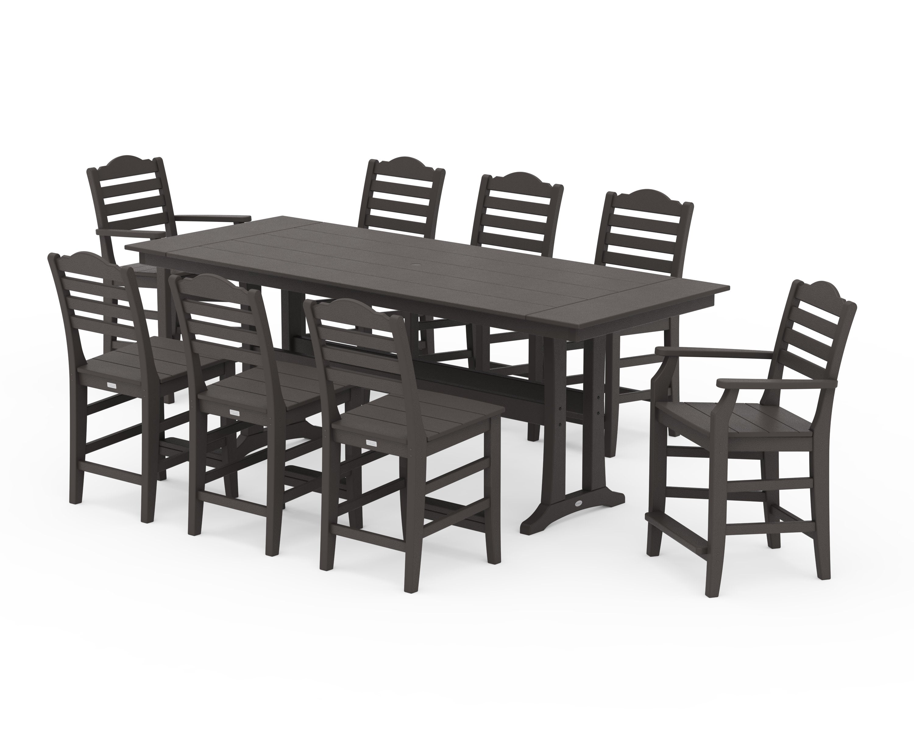 Savannah 9-Piece Farmhouse Counter Set with Trestle Legs in Vintage Coffee