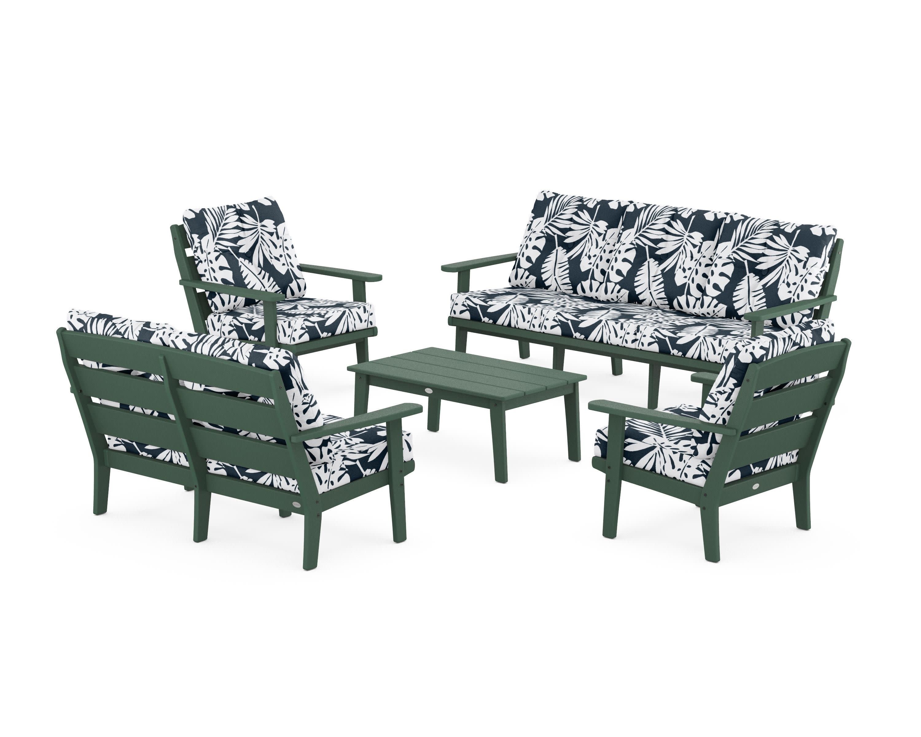 Lakeside 5-Piece Lounge Sofa Set in Green / Leaf Marine Indigo