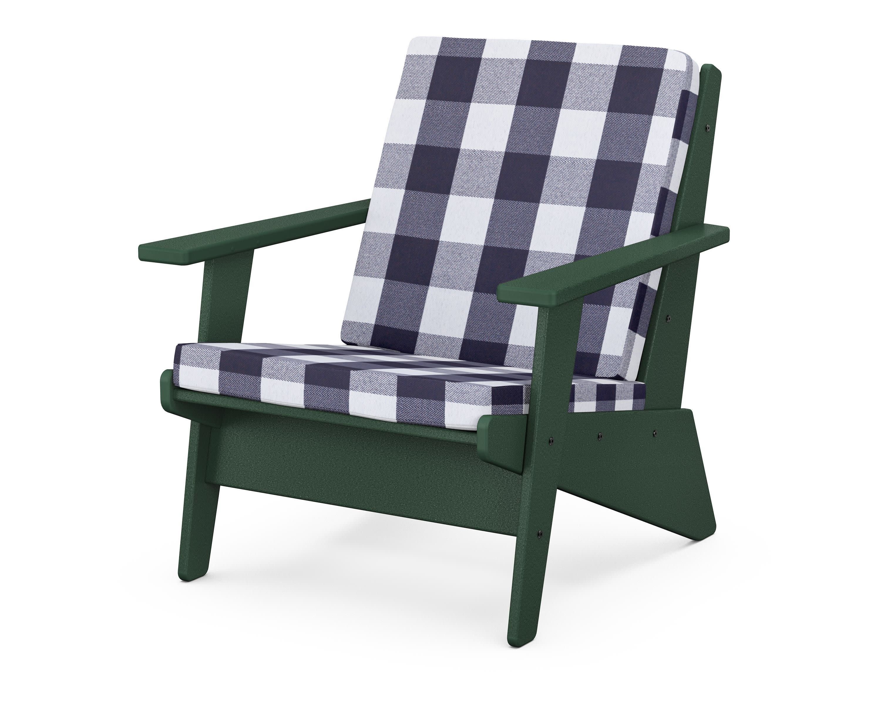 Riviera Modern Lounge Chair in Green / Buffalo Plaid Navy