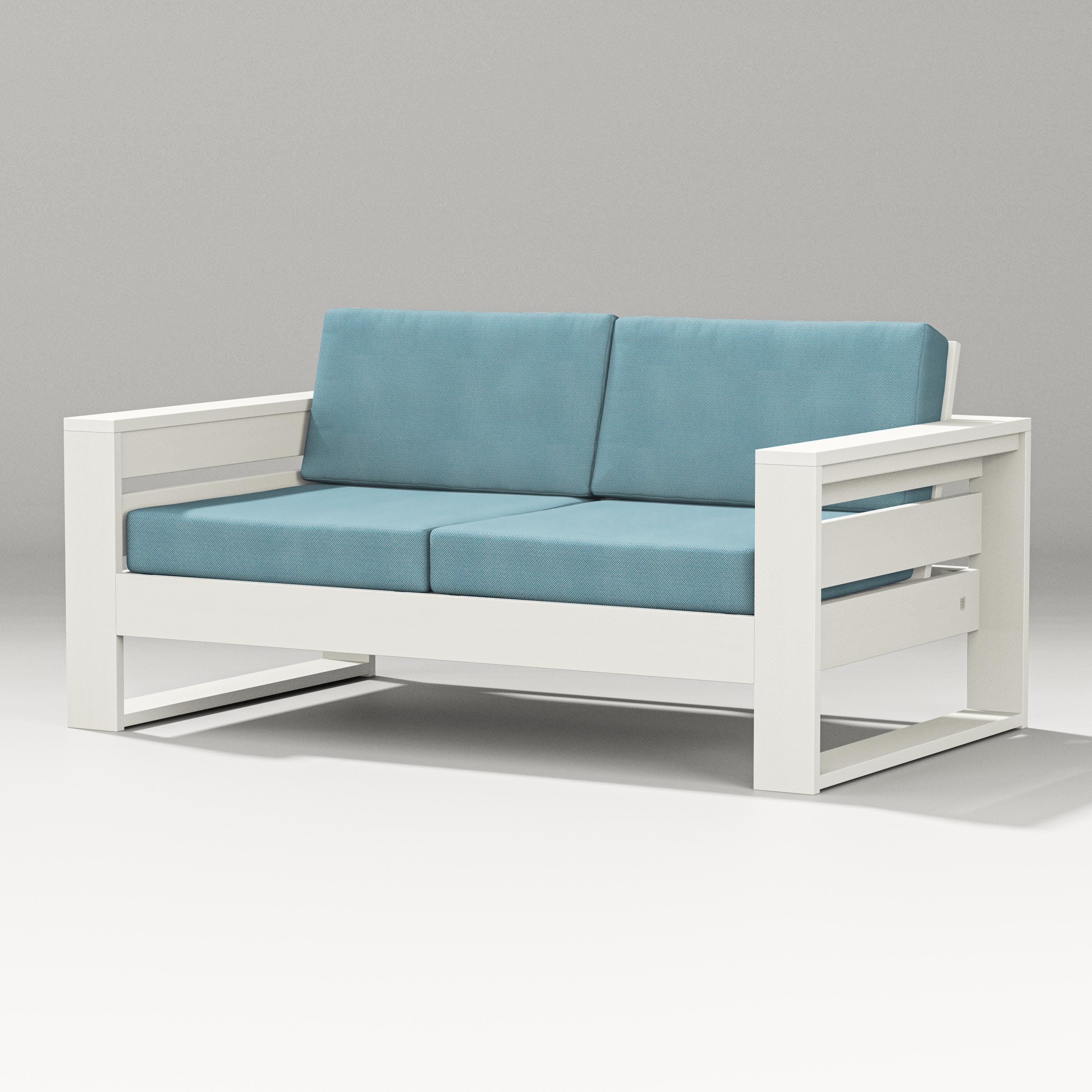 Latitude Loveseat in Vintage White / Lattice Sky Blue