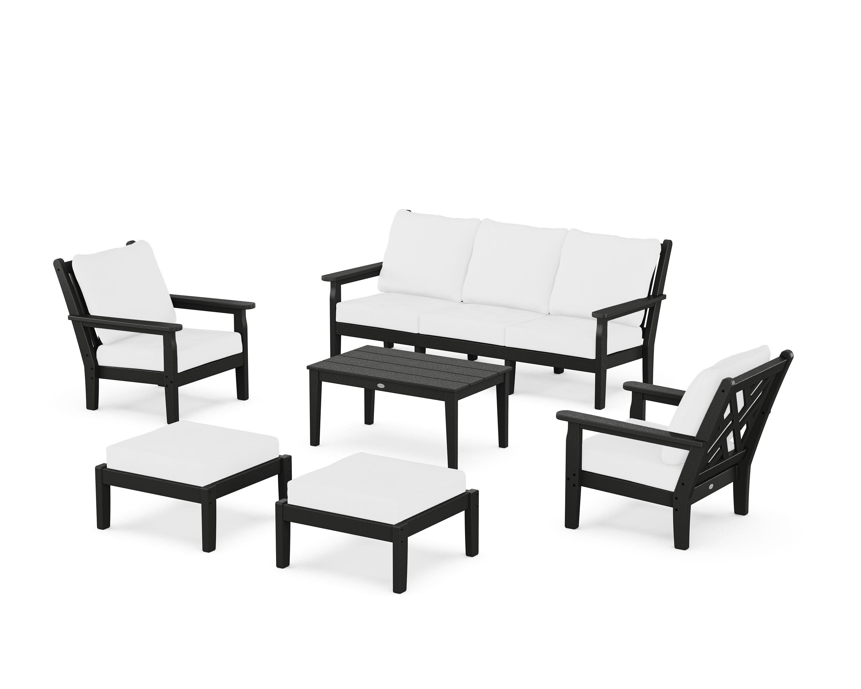 Chippendale 6-Piece Lounge Sofa Set in Black / Natural
