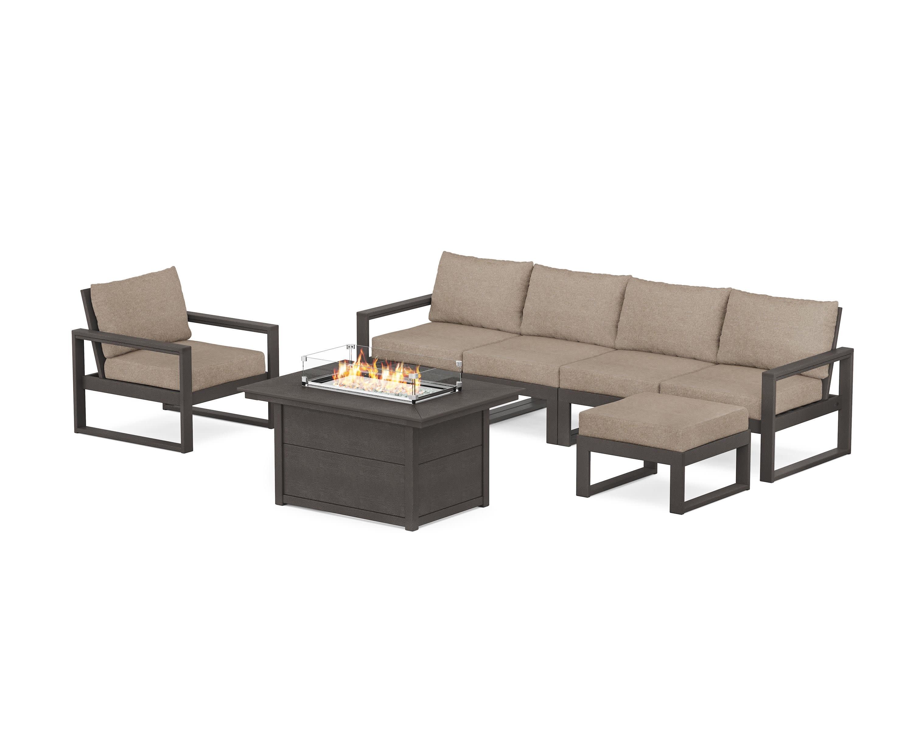 EDGE Sectional Lounge and Fire Pit Set in Vintage Coffee / Spiced Burlap