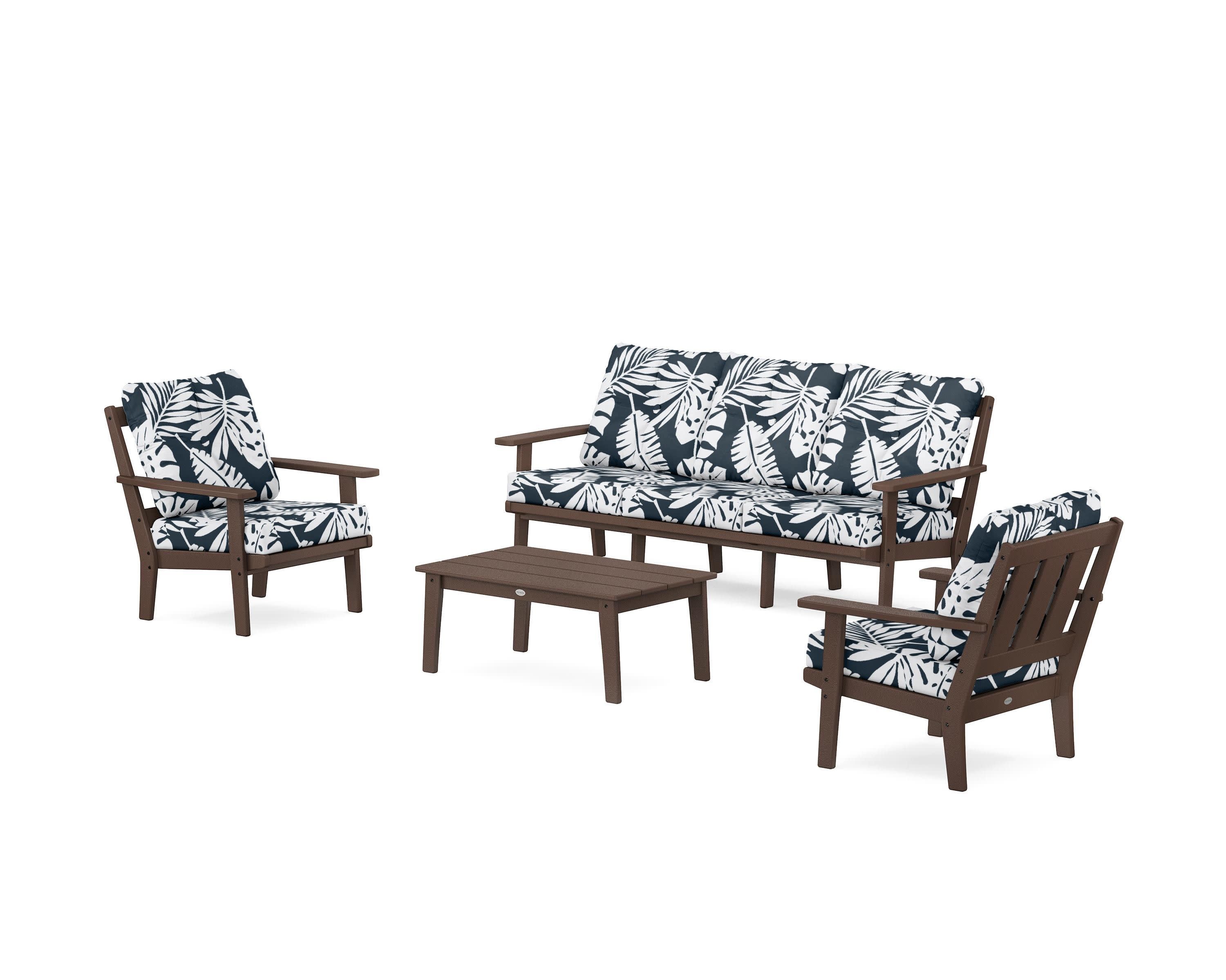 Oxford 4-Piece Deep Seating Set with Sofa in Mahogany / Leaf Marine Indigo