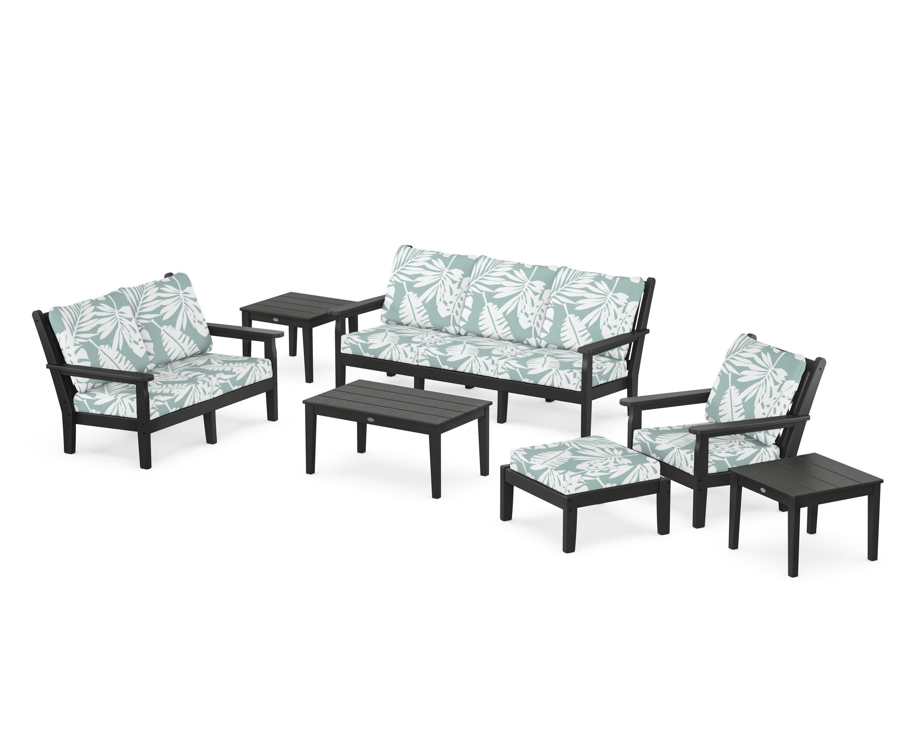 Chippendale 7-Piece Deep Seating Set in Black / Leaf Glacier Spa