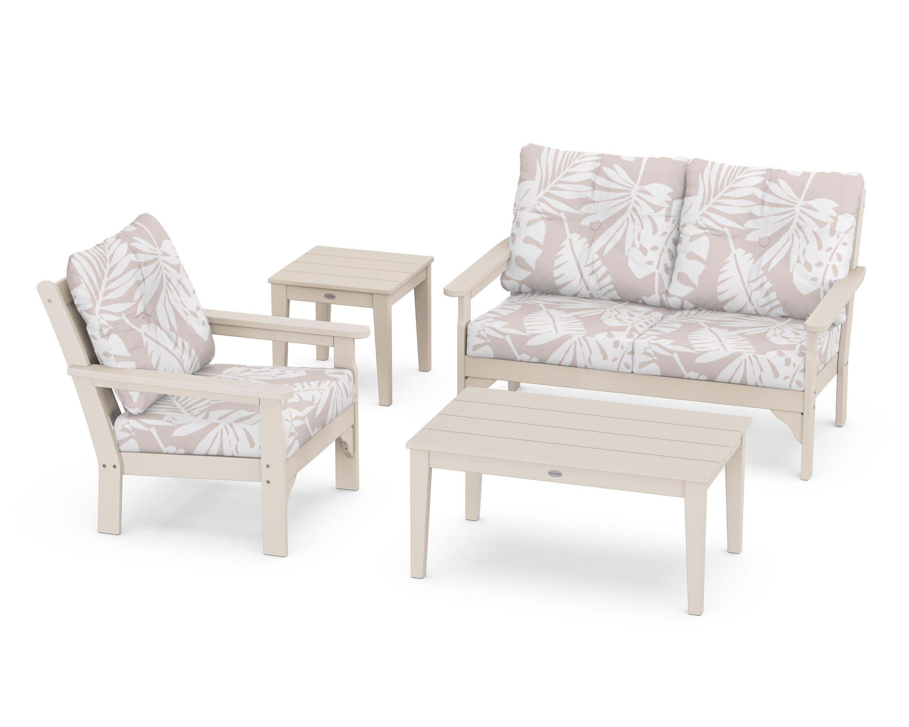 Vineyard 4-Piece Deep Seating Set in Sand / Leaf Dune Burlap