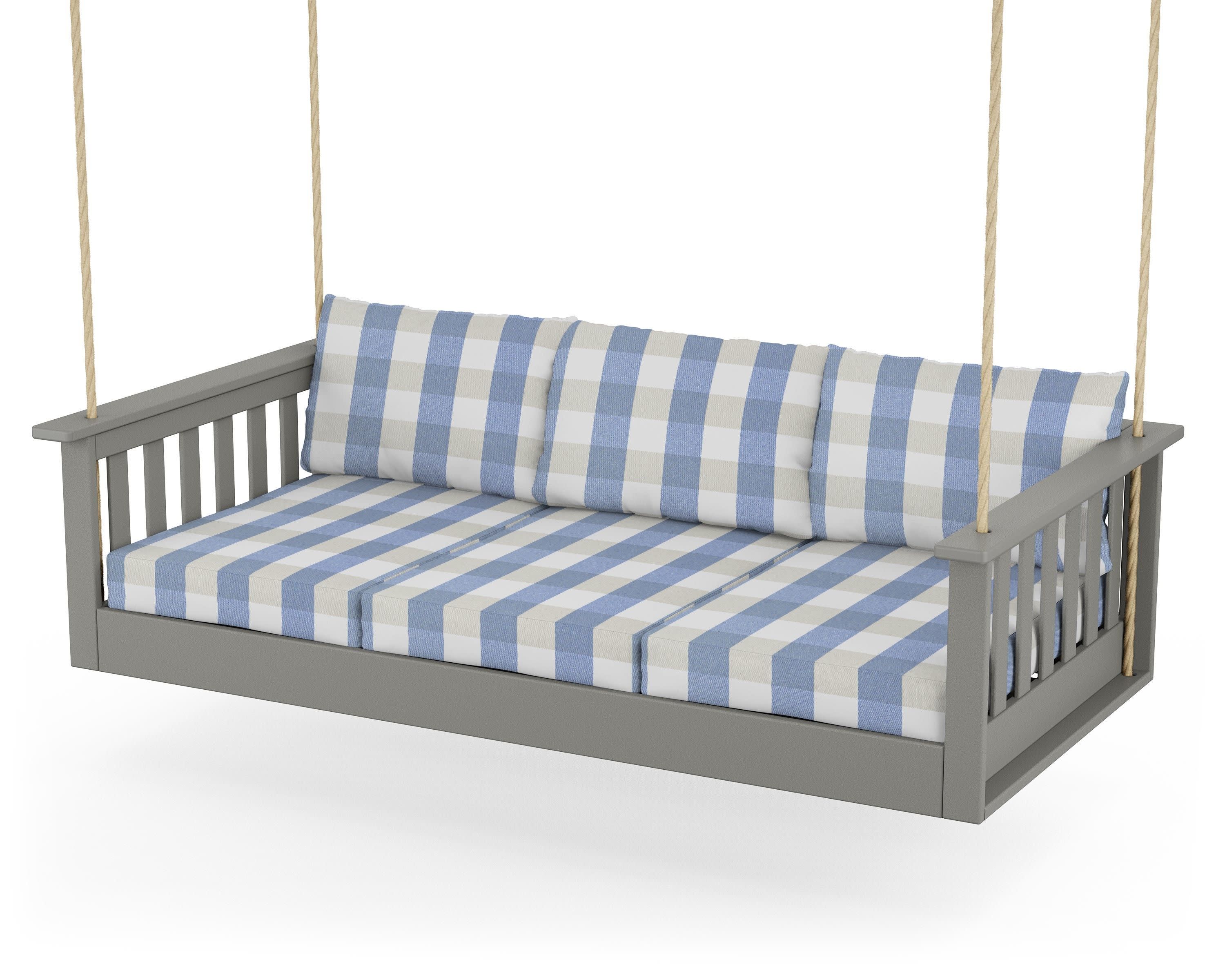Vineyard Daybed Swing in Slate Grey / Buffalo Plaid Sky Blue