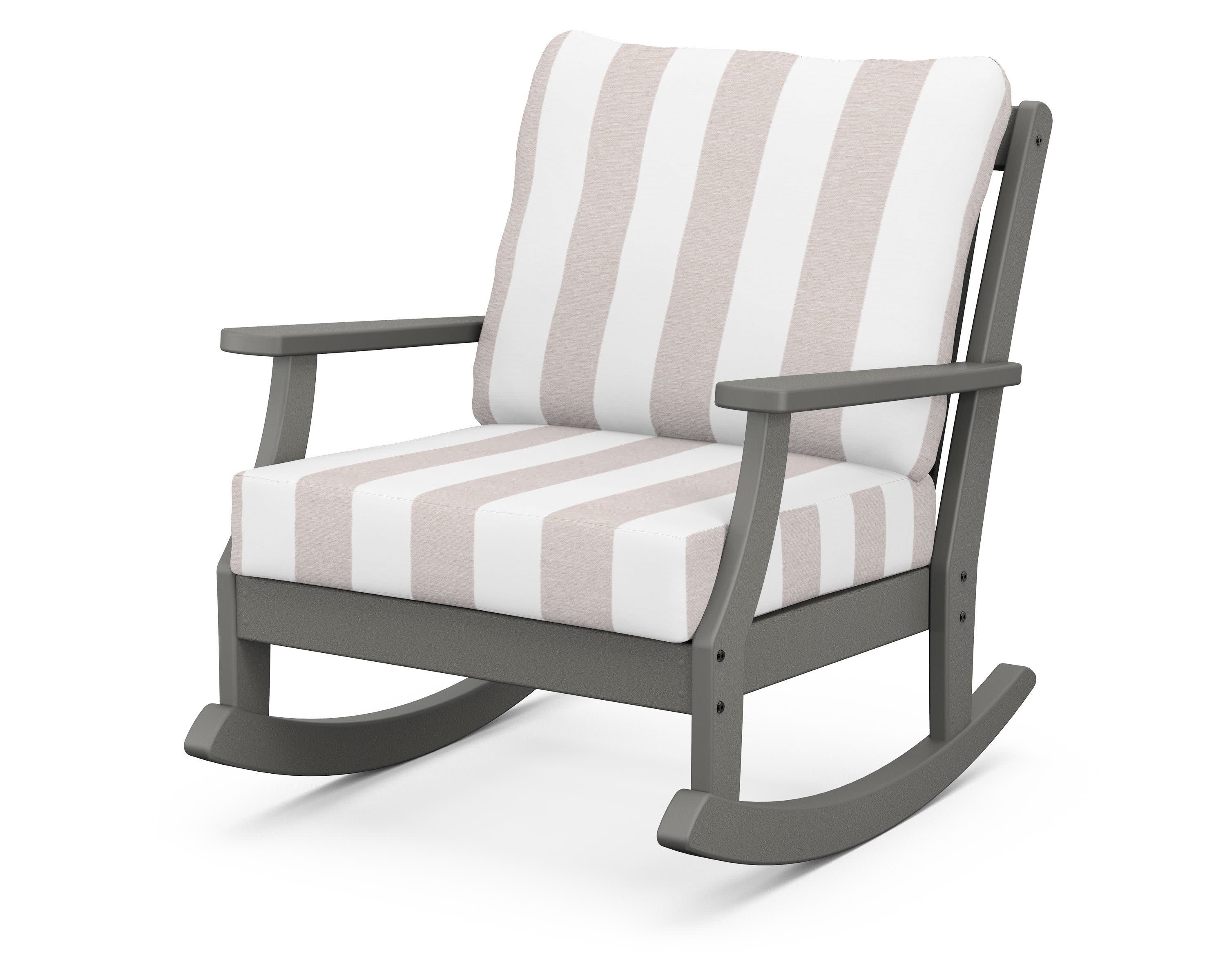 Braxton Deep Seating Rocking Chair in Slate Grey / Cabana Stripe Dune Burlap
