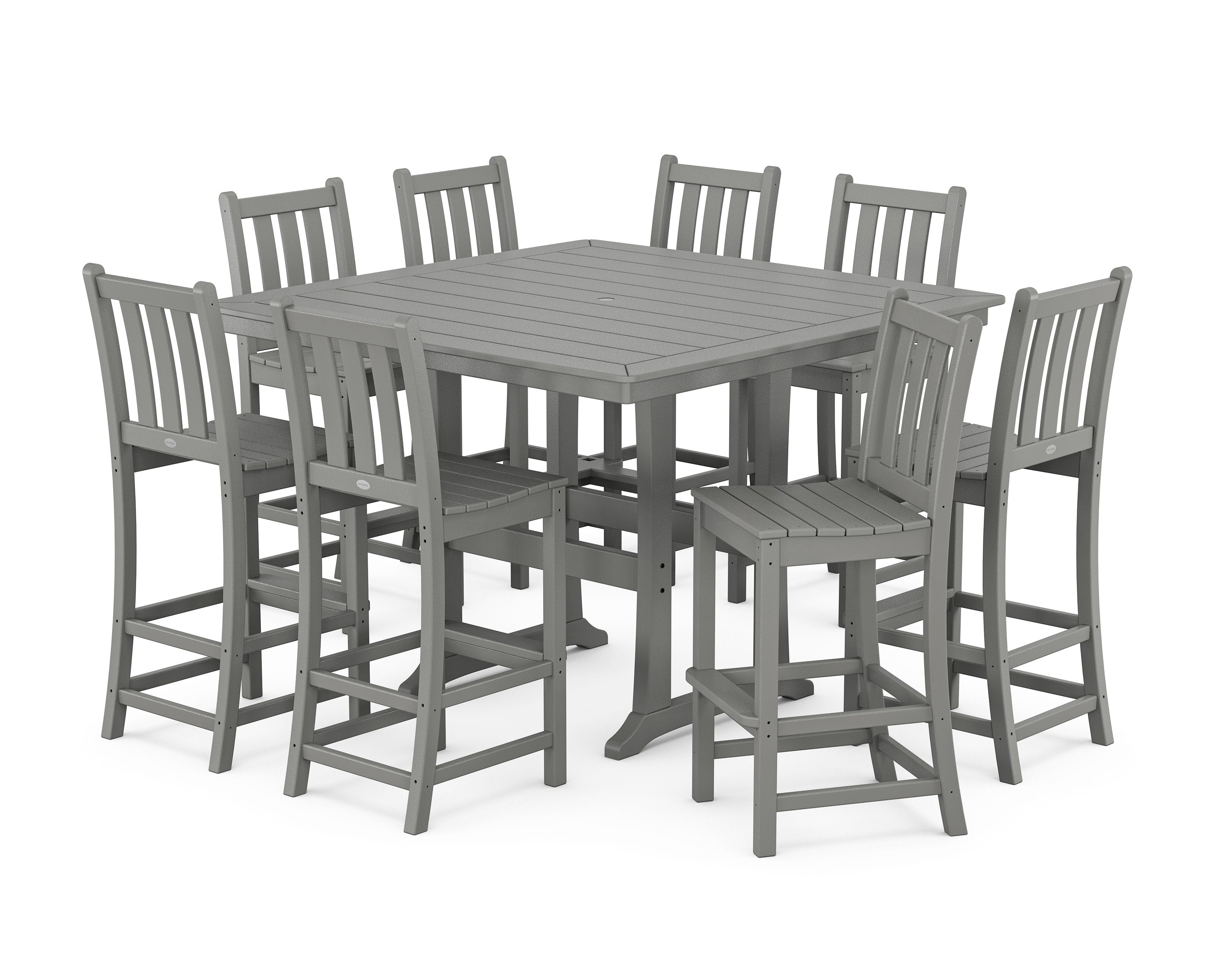 Traditional Garden 9-Piece Nautical Trestle Bar Set in Slate Grey