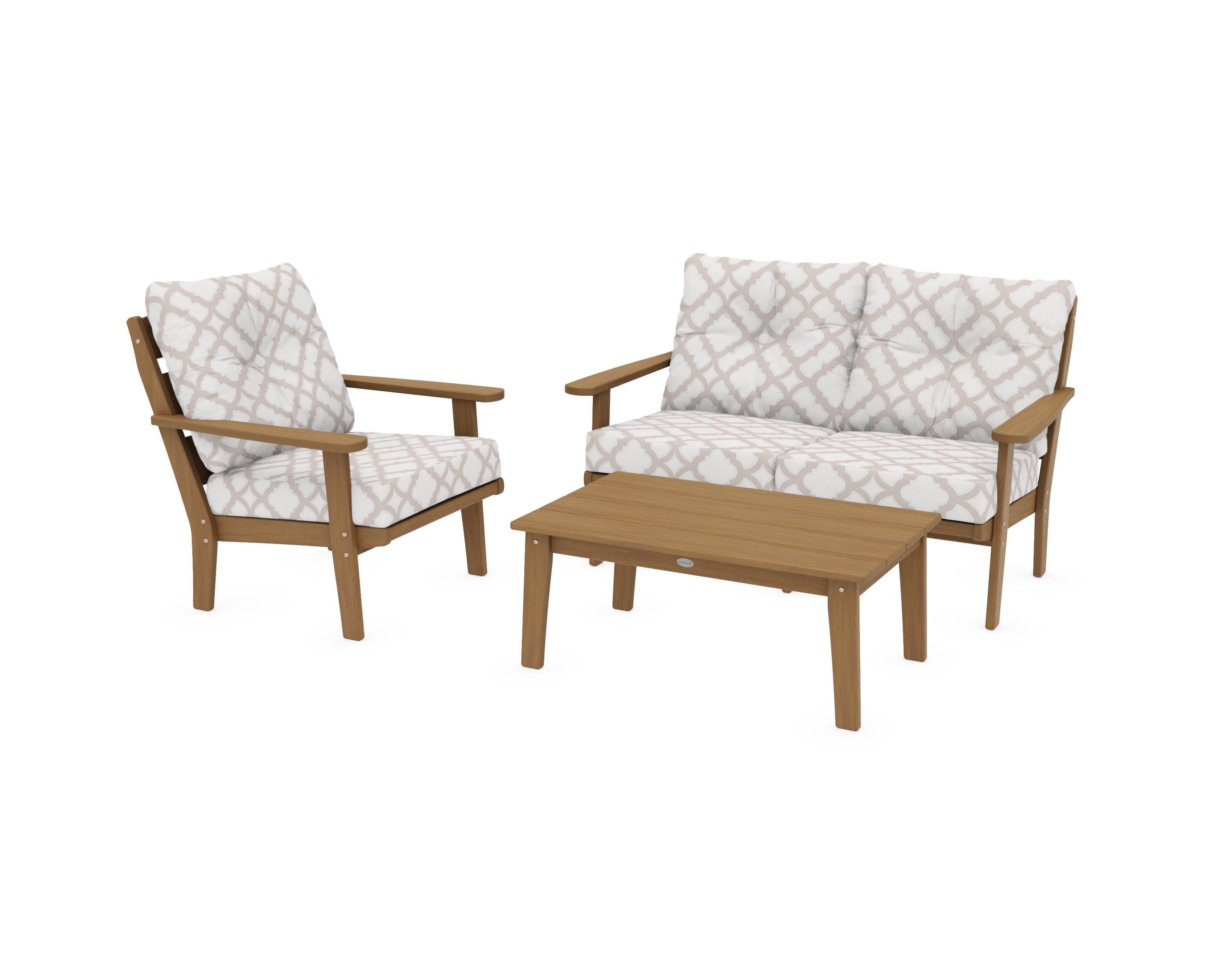 Lakeside 3-Piece Deep Seating Set in Natural / Trellis Dune Burlap