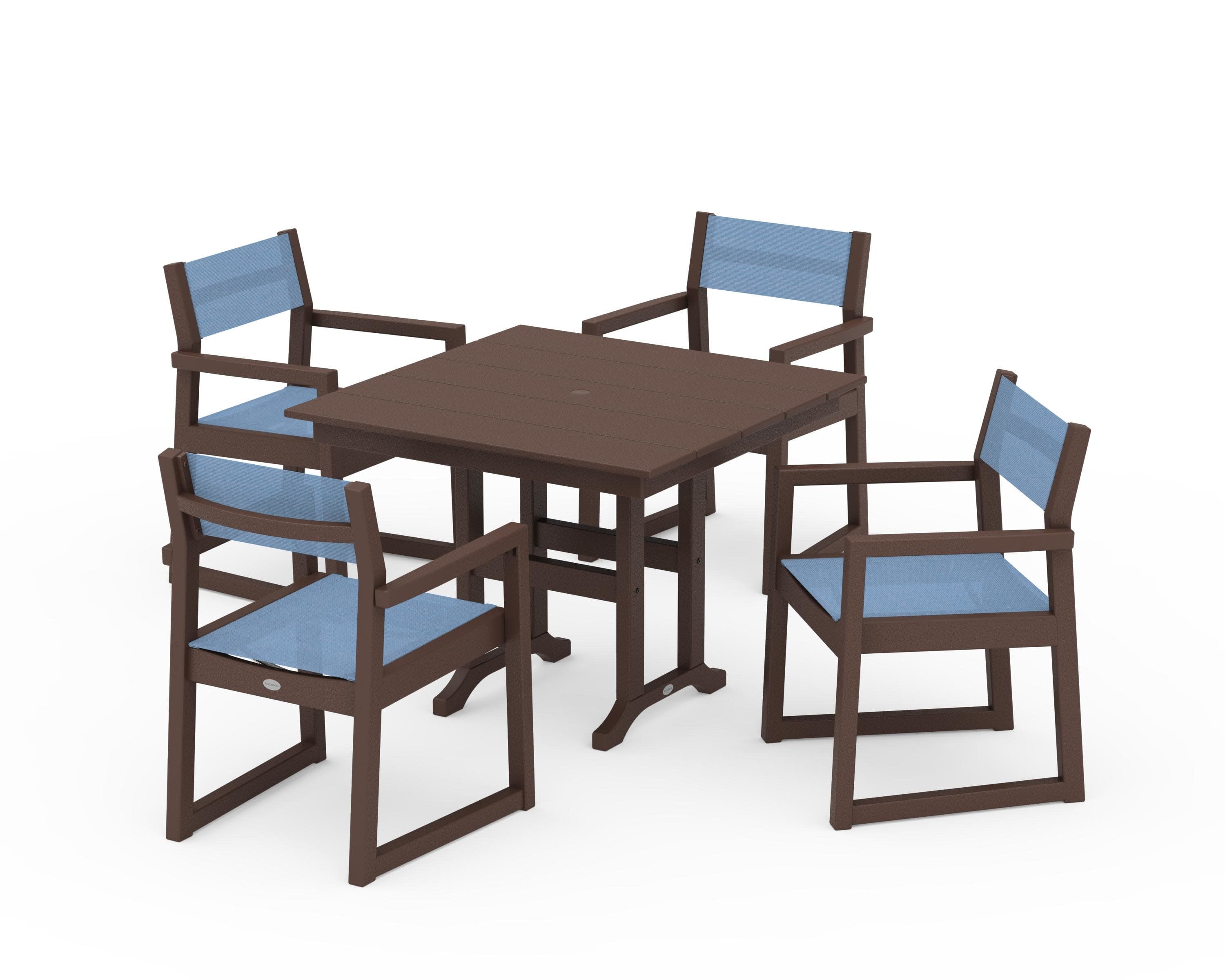 EDGE Sling Arm Chair 5-Piece Farmhouse Dining Set in Mahogany / Poolside Sling