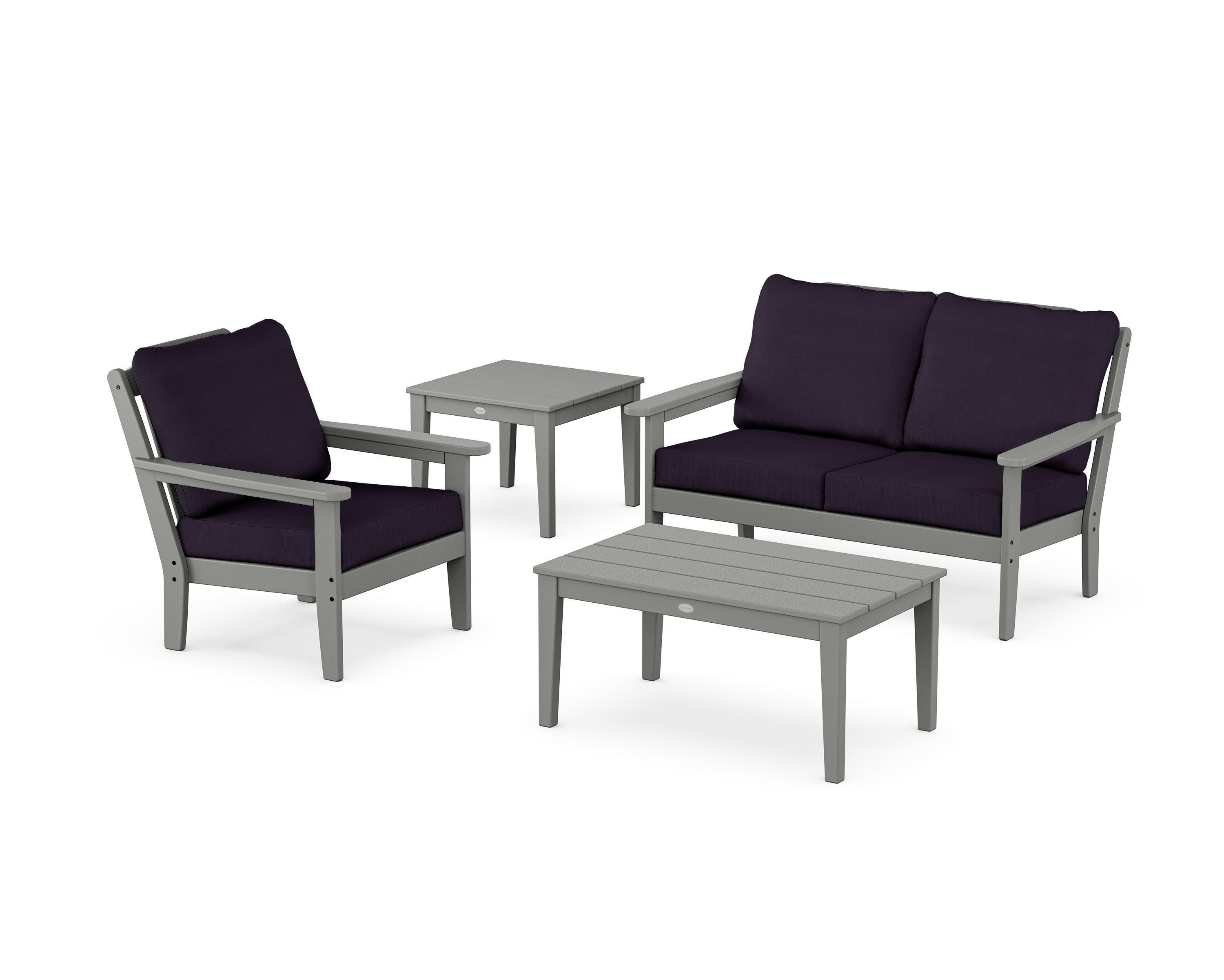 Wovendale 4-Piece Deep Seating Set in Slate Grey / Navy Linen