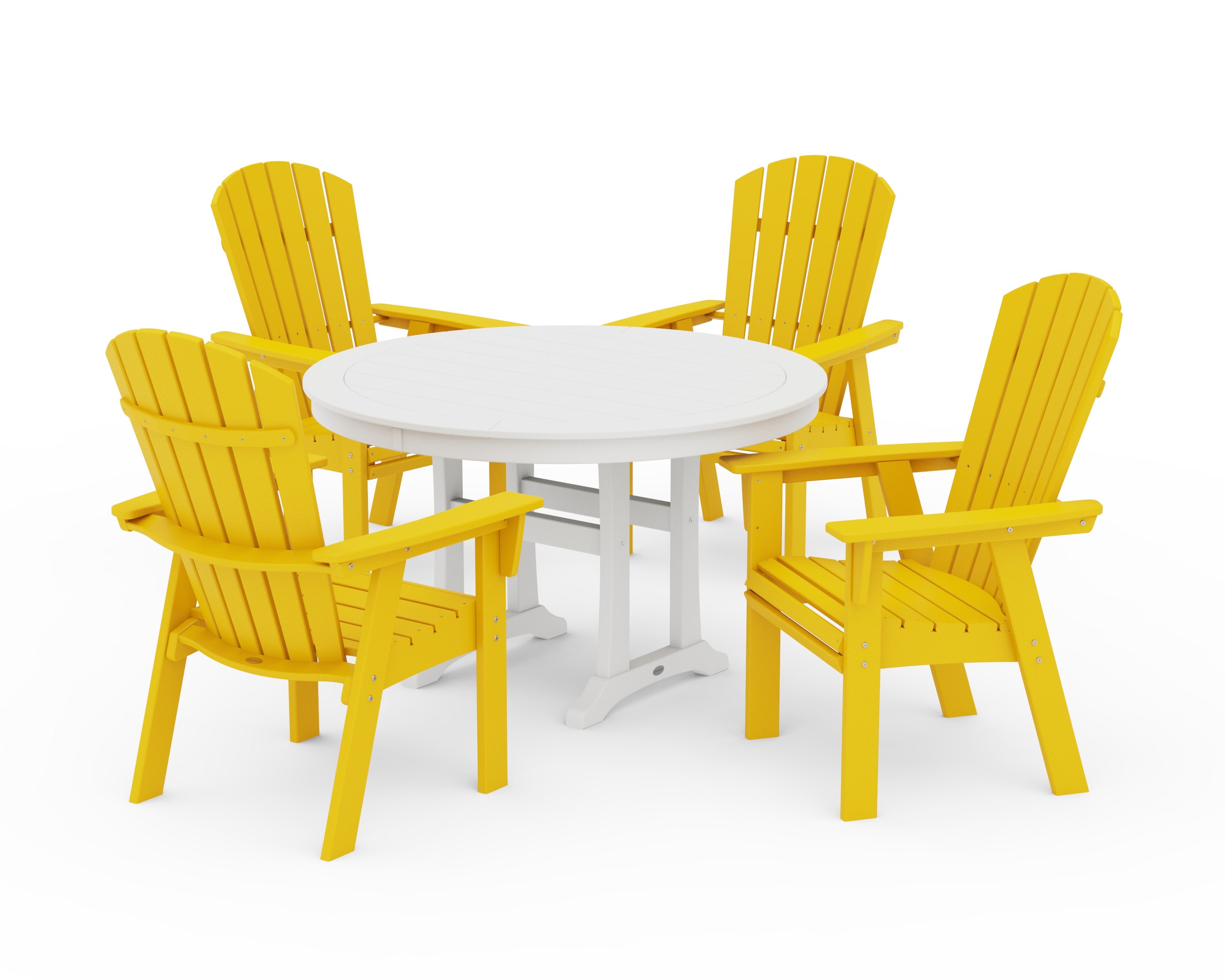Nautical Curveback Adirondack 5-Piece Round Dining Set with Trestle Legs in Lemon / White